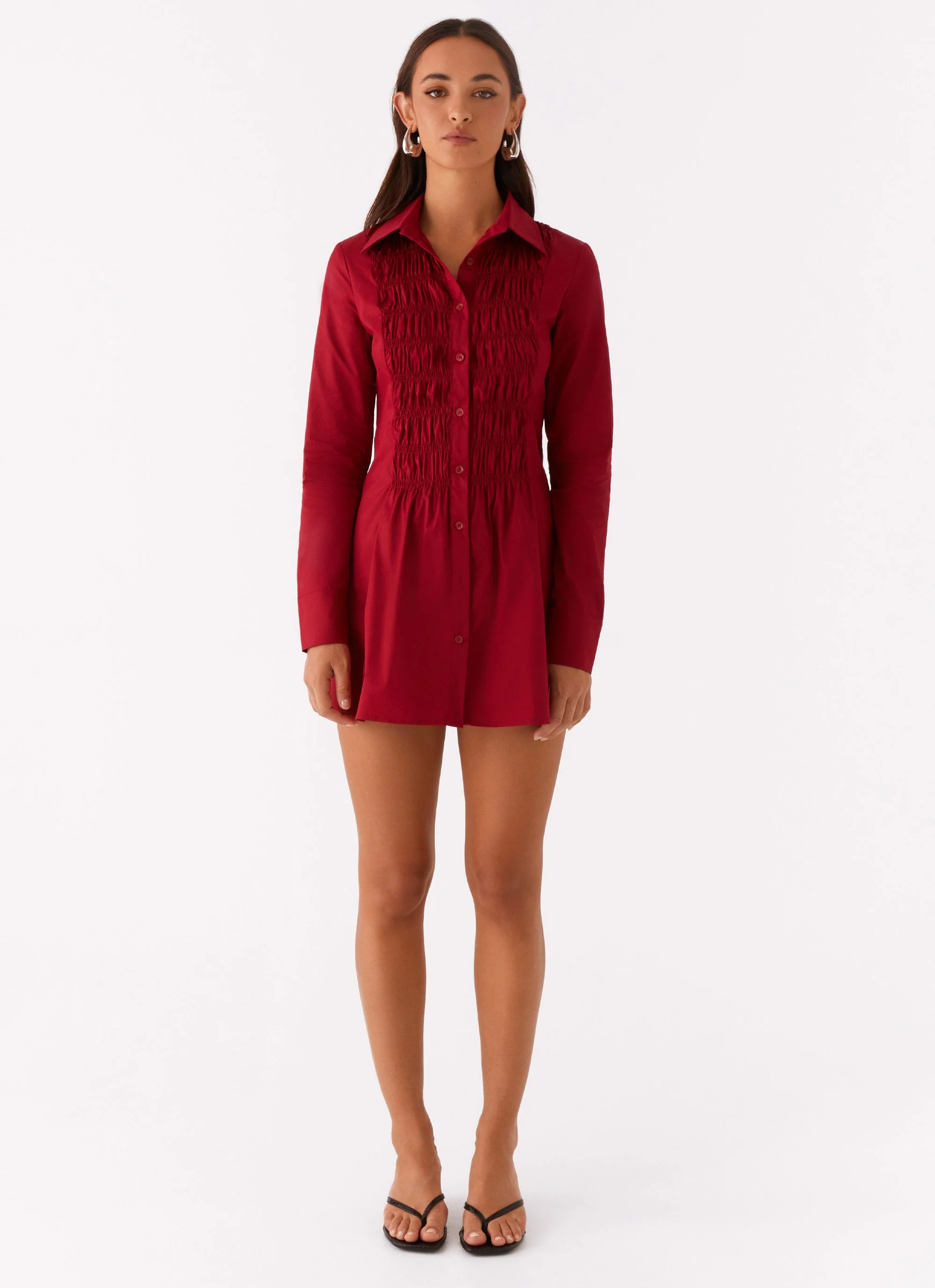 Tessie Shirred Shirt Dress - Rhubarb - Image 2