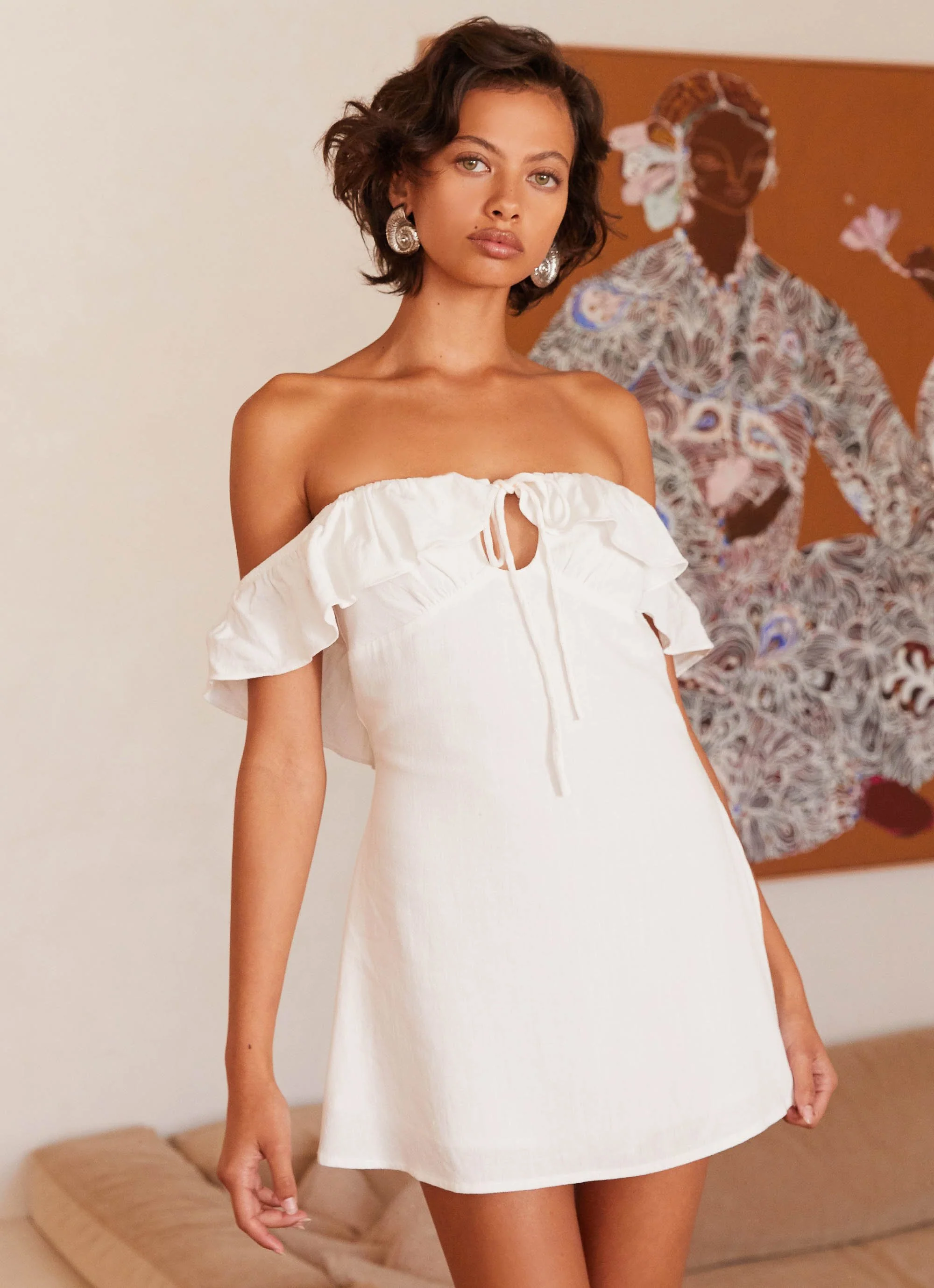 Texas Sun Linen Mini Dress - White - Image 2