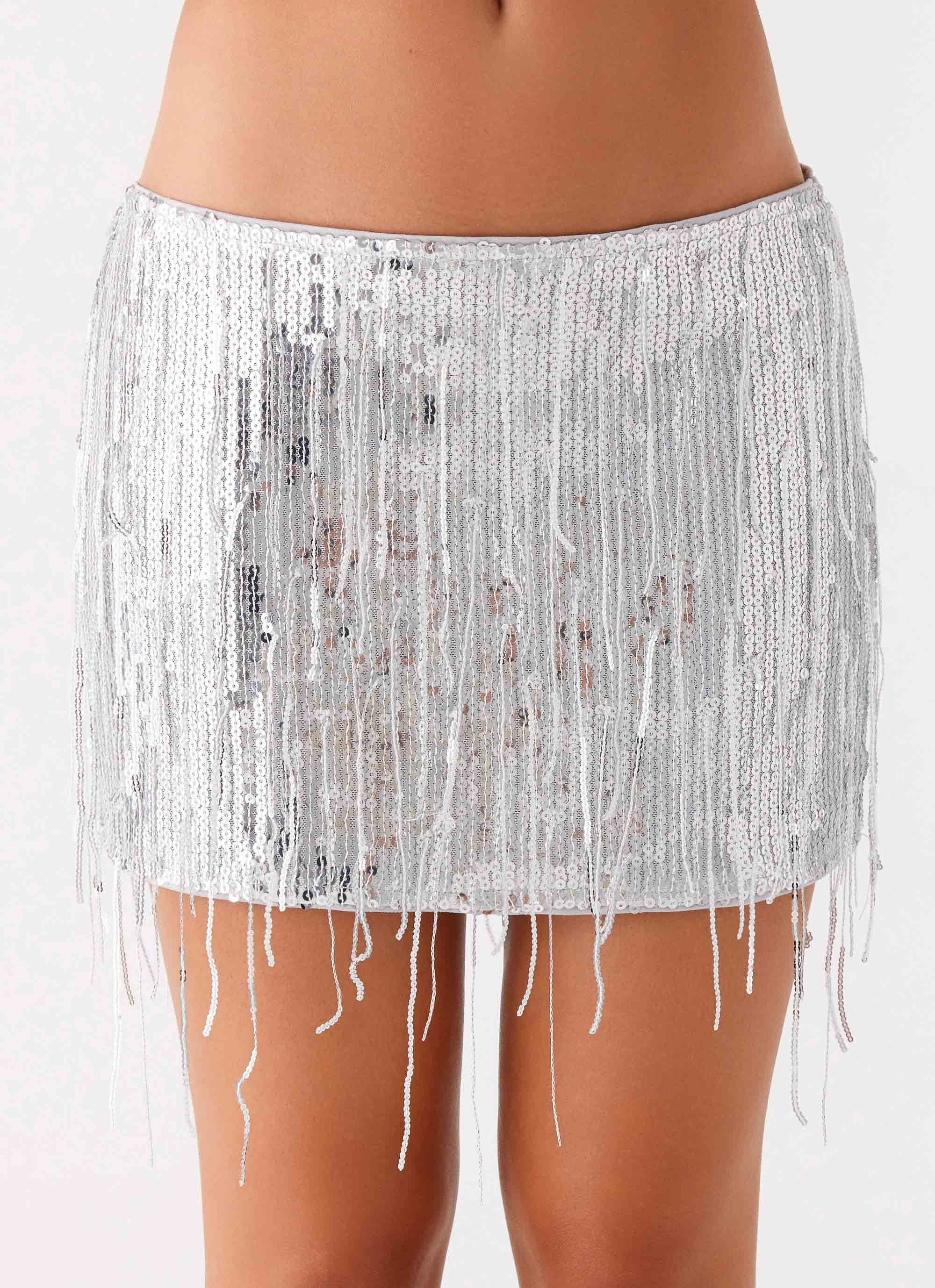 The Motto Sequin Mini Skirt - Silver - Image 4