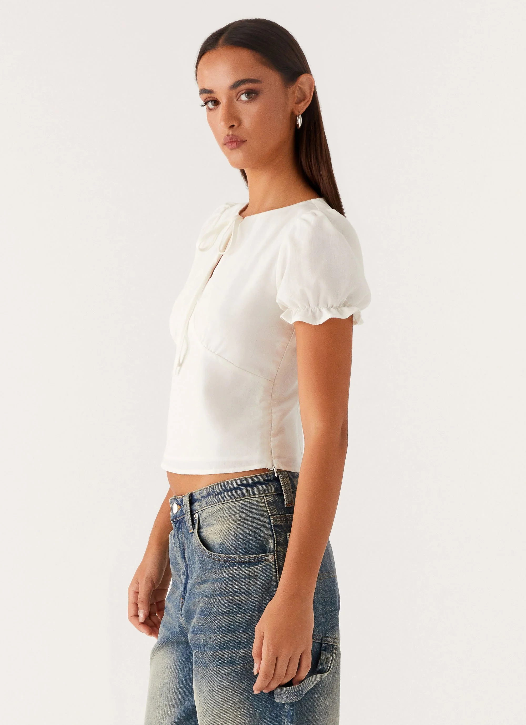 These Words Puff Sleeve Top - White - Image 3