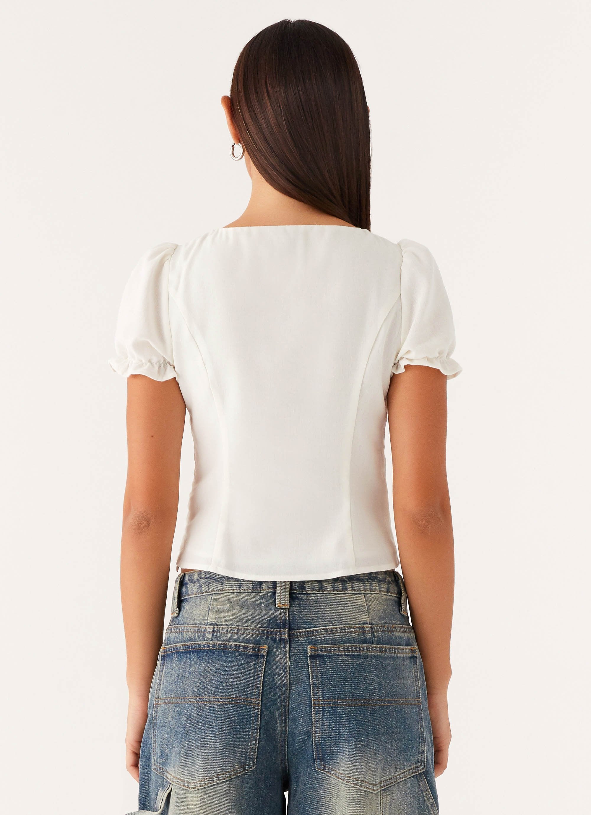 These Words Puff Sleeve Top - White - Image 4
