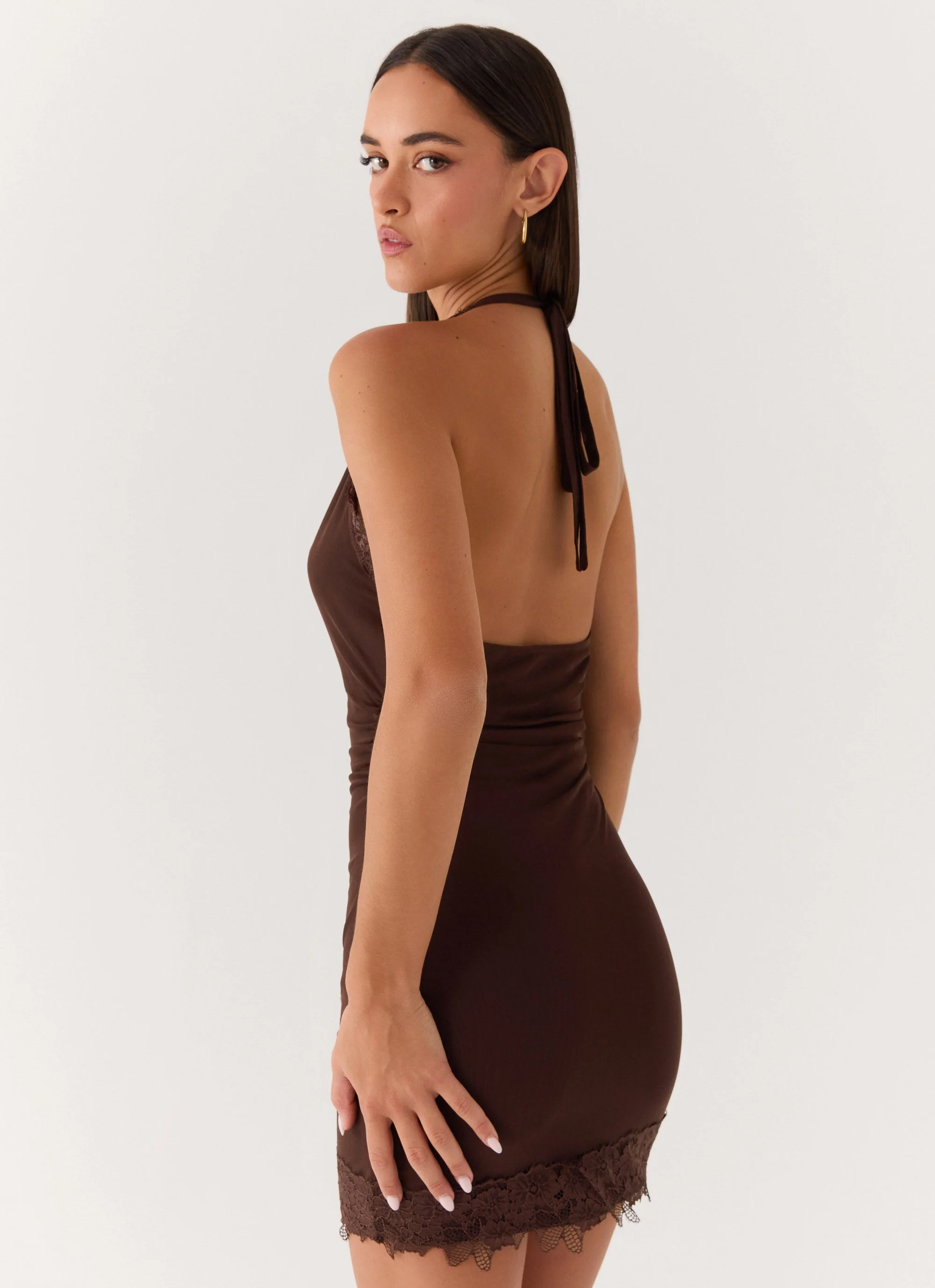 Thinly Veiled Mini Dress - Chocolate - Image 6
