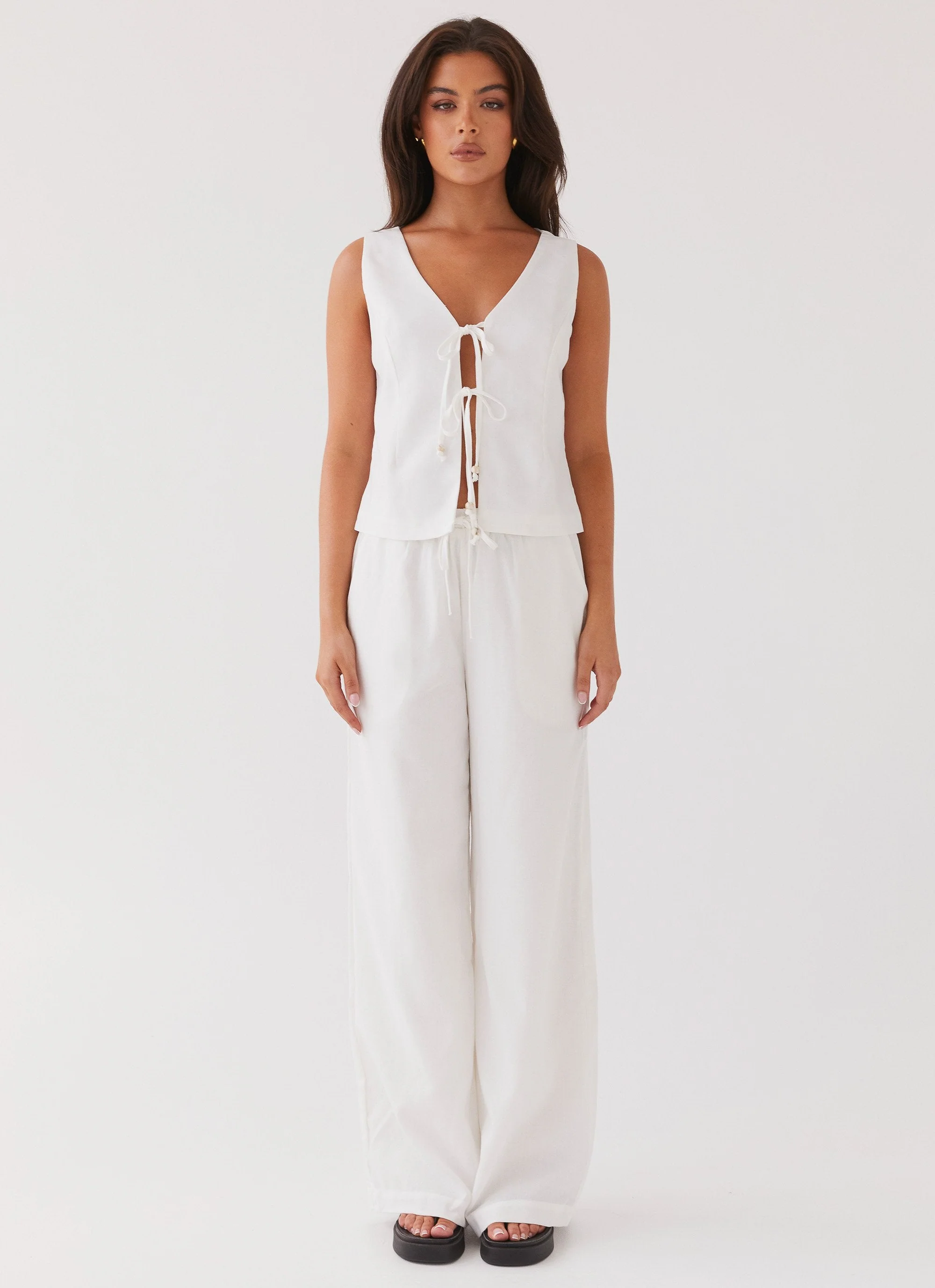 Tina Linen Vest Top - White - Image 2