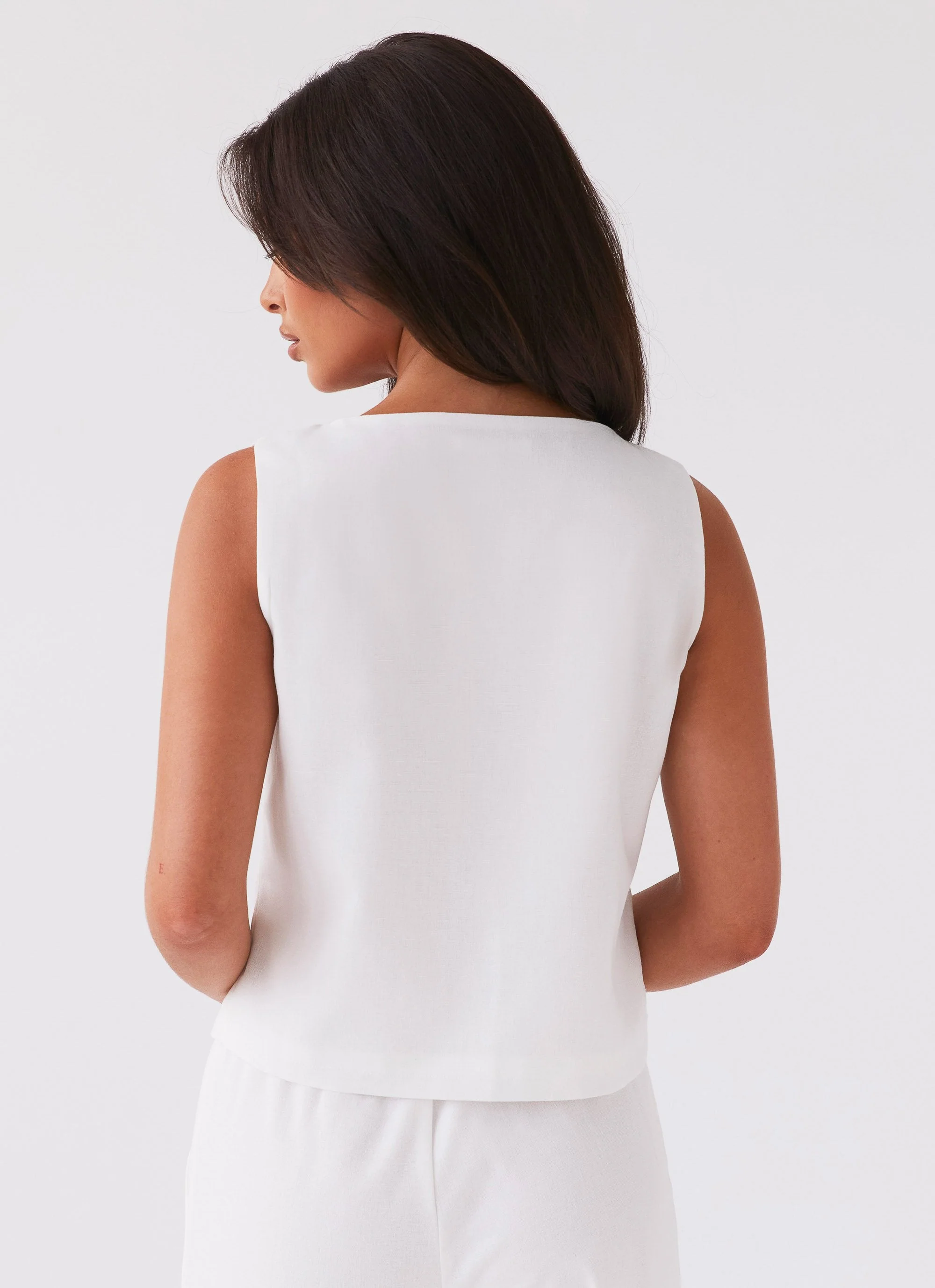 Tina Linen Vest Top - White - Image 4