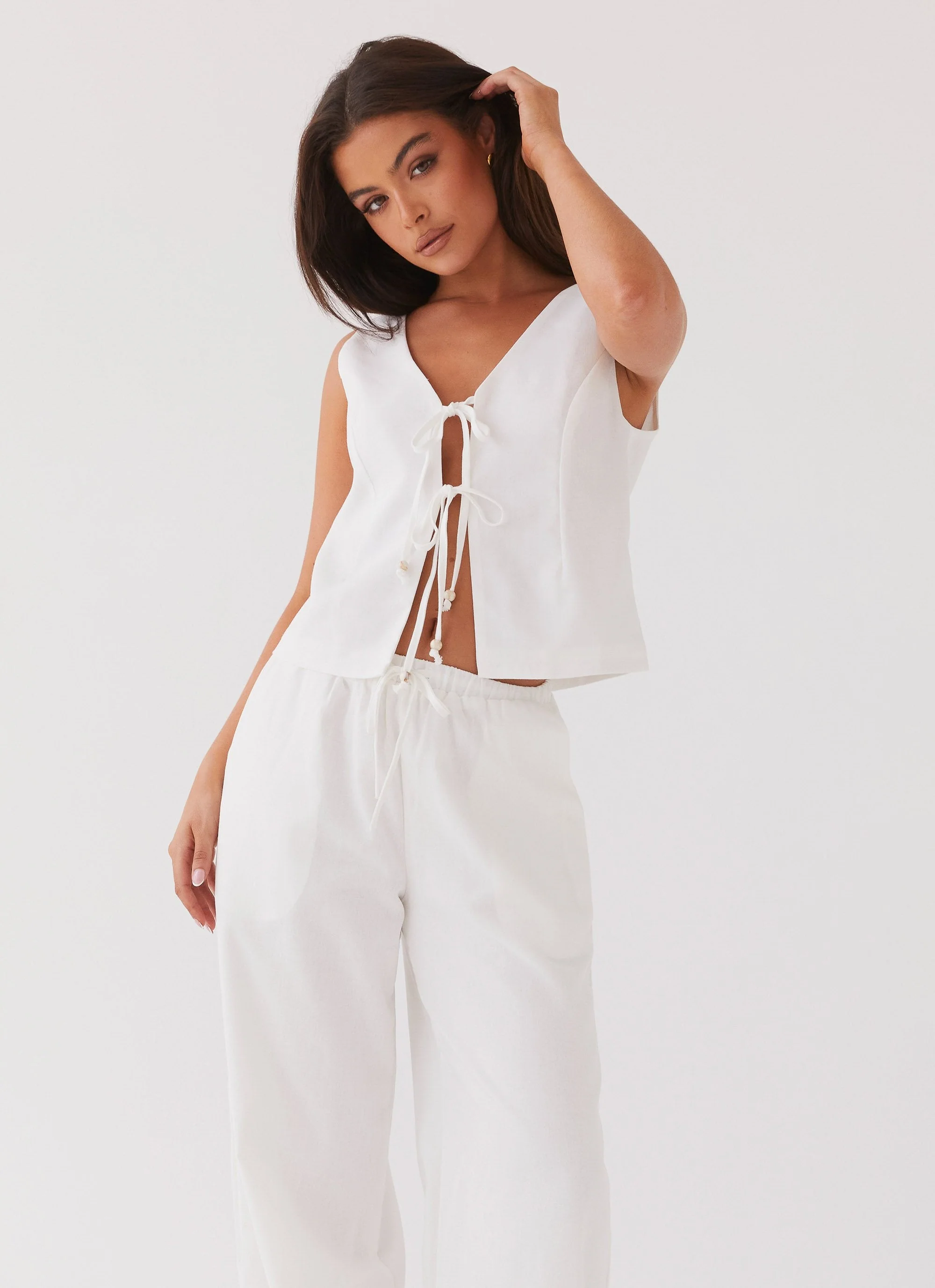 Tina Linen Vest Top - White - Image 6