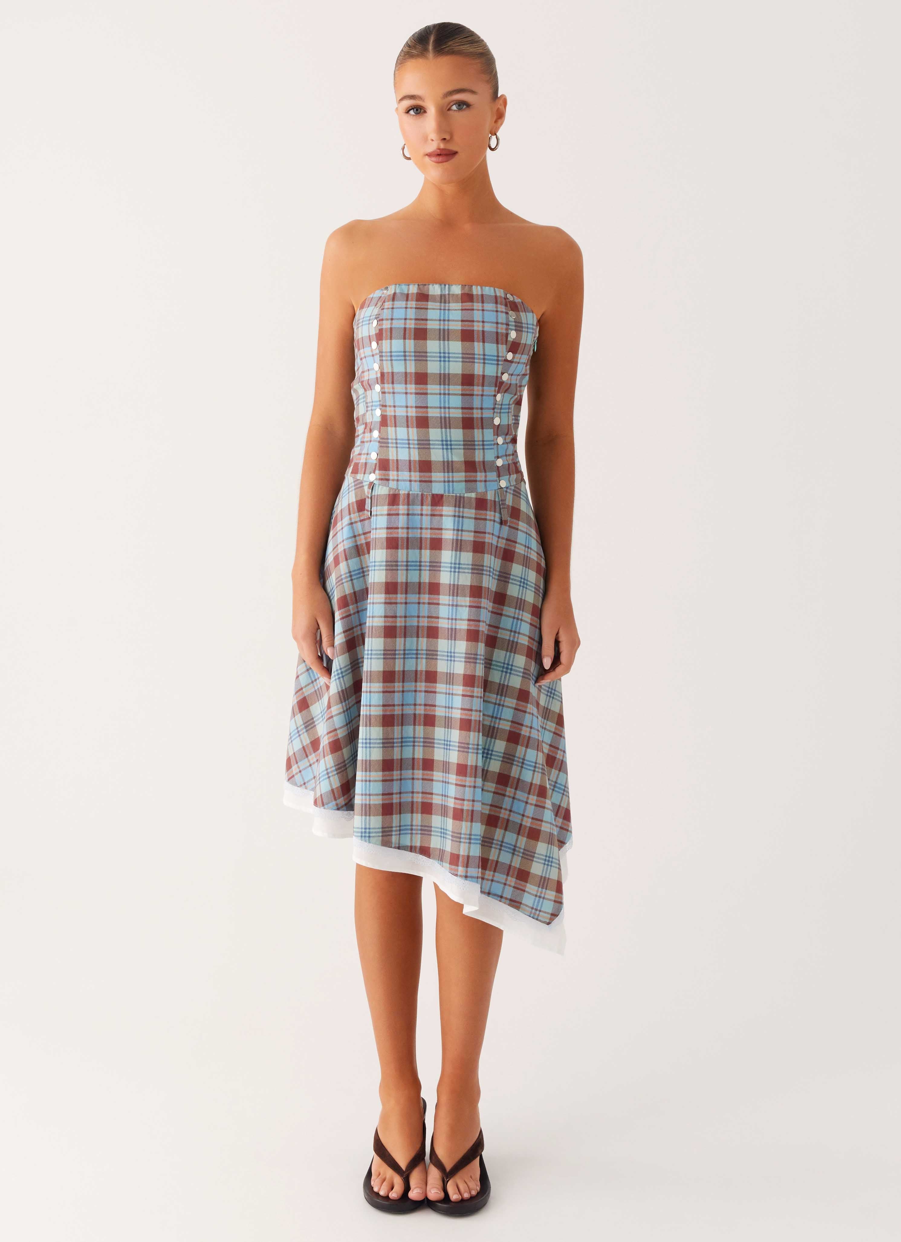 Tonie Strapless Midi Dress - Shoreline Check - Image 2