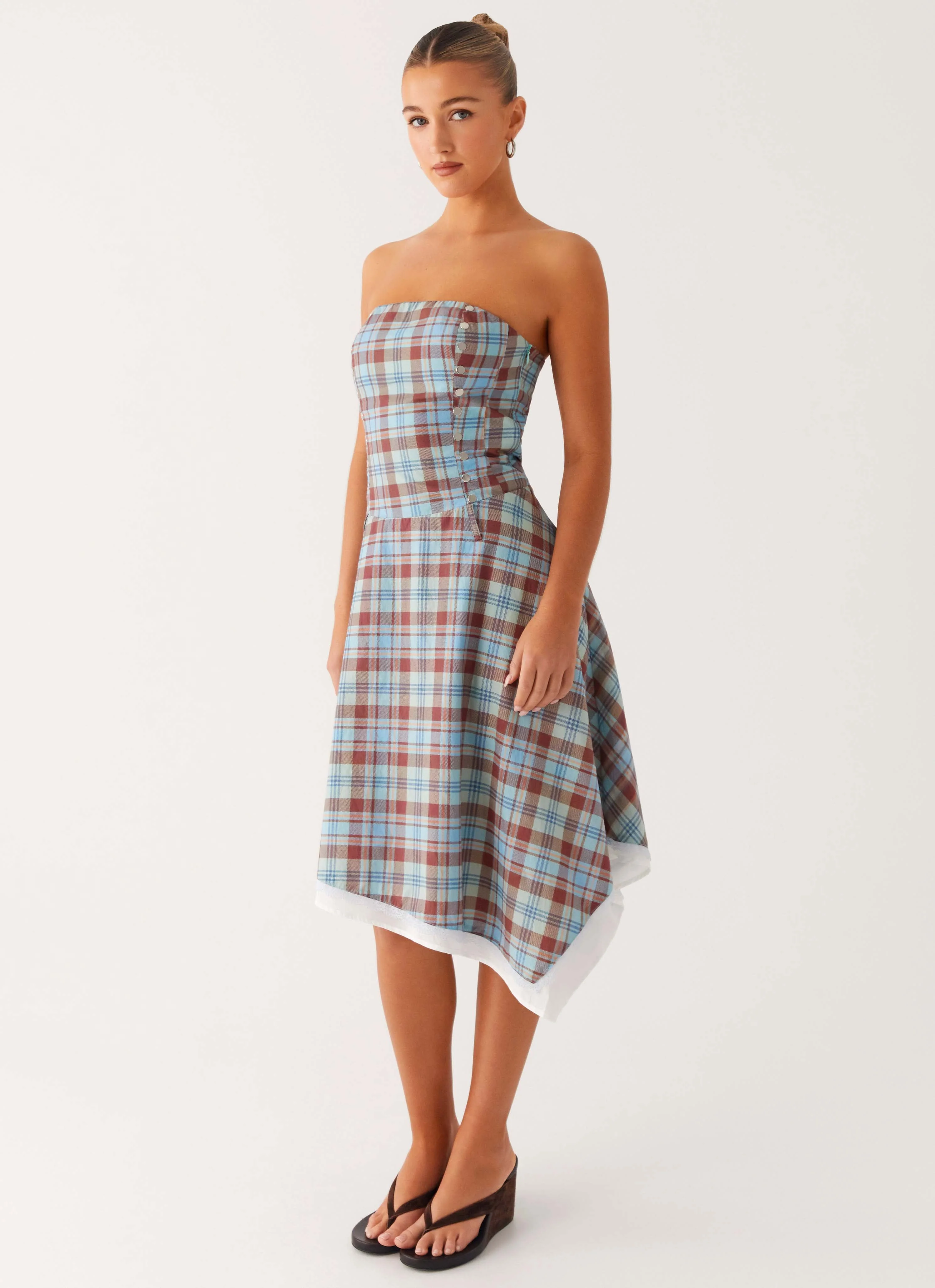 Tonie Strapless Midi Dress - Shoreline Check - Image 3