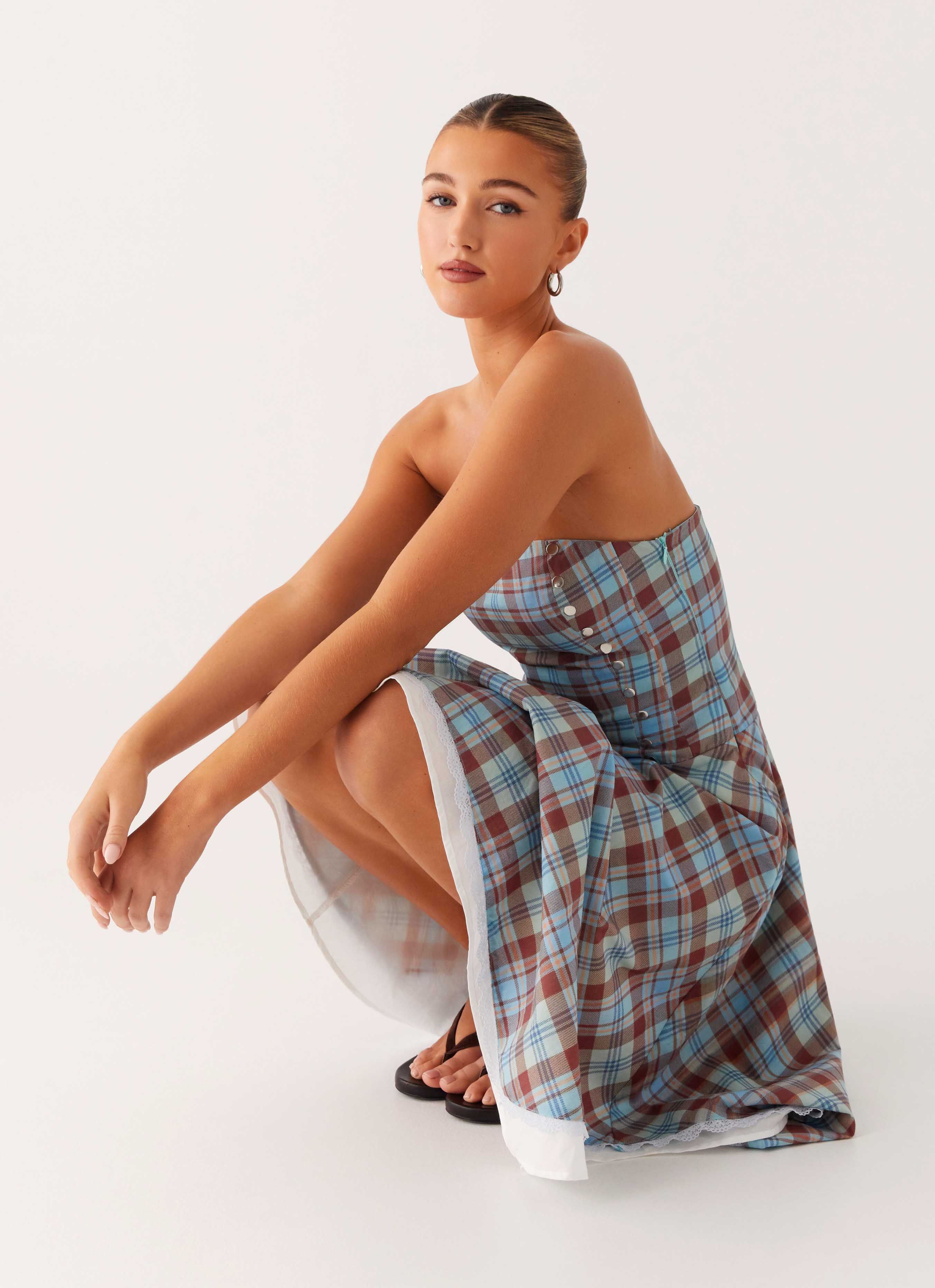 Tonie Strapless Midi Dress - Shoreline Check - Image 6