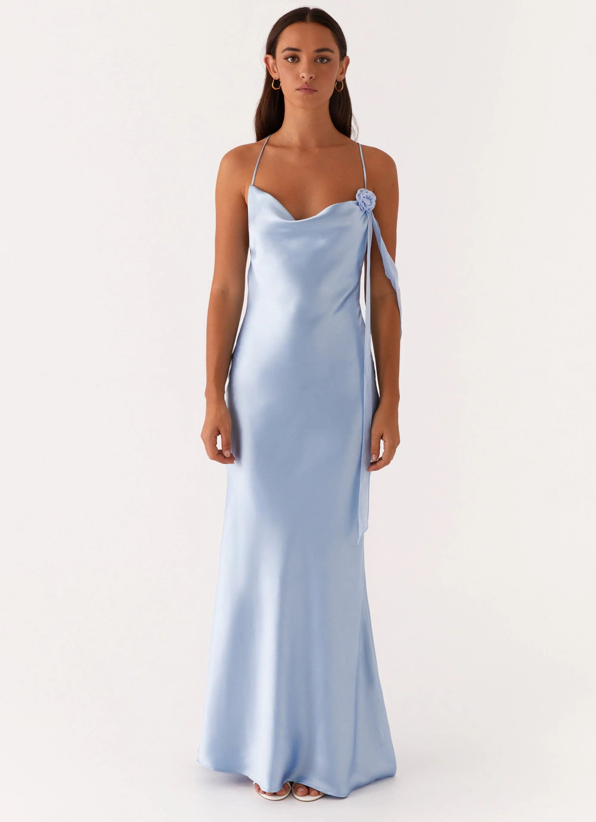 Too Sweet Satin Maxi Dress - Blue - Image 2