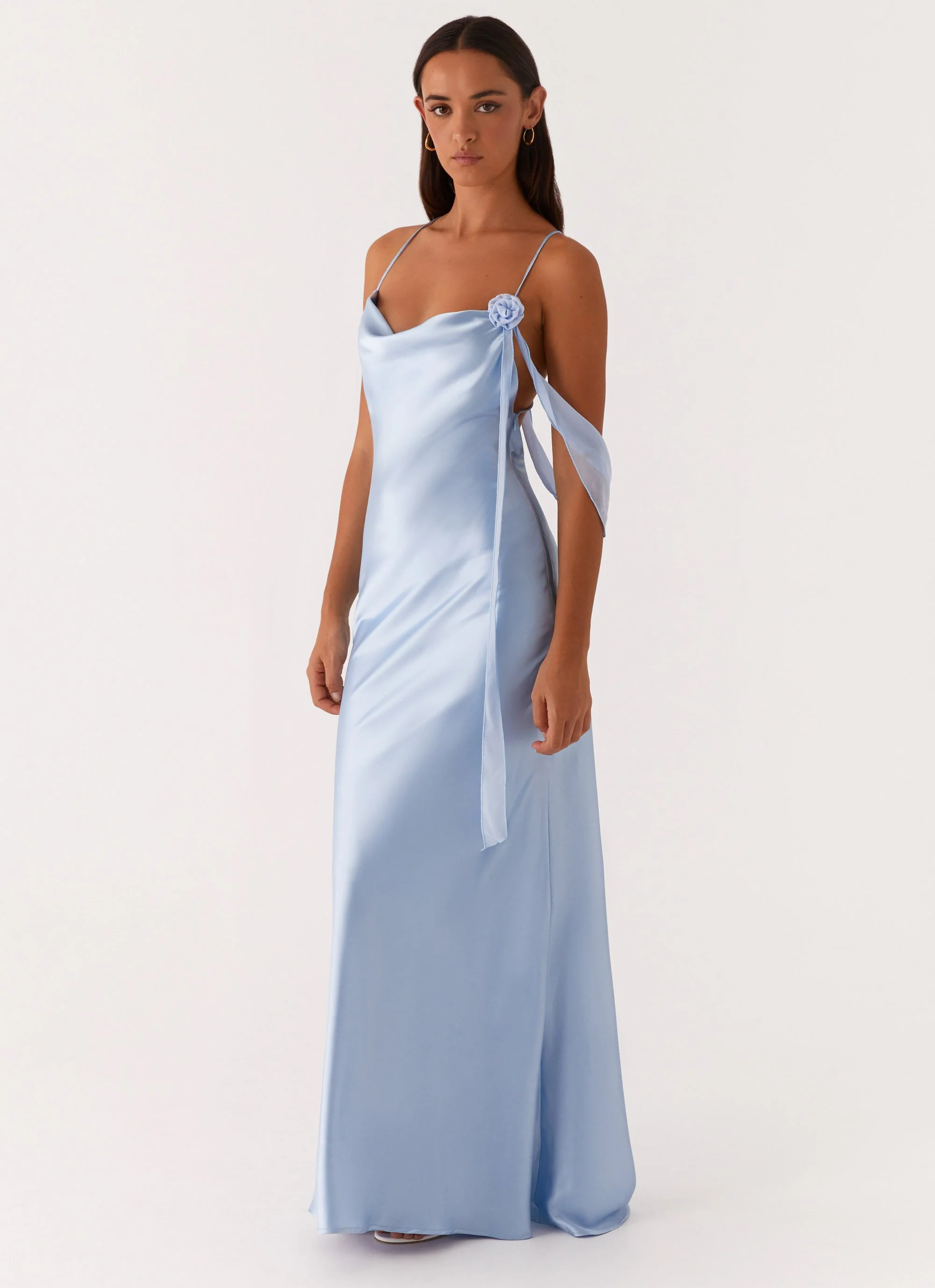 Too Sweet Satin Maxi Dress - Blue - Image 3