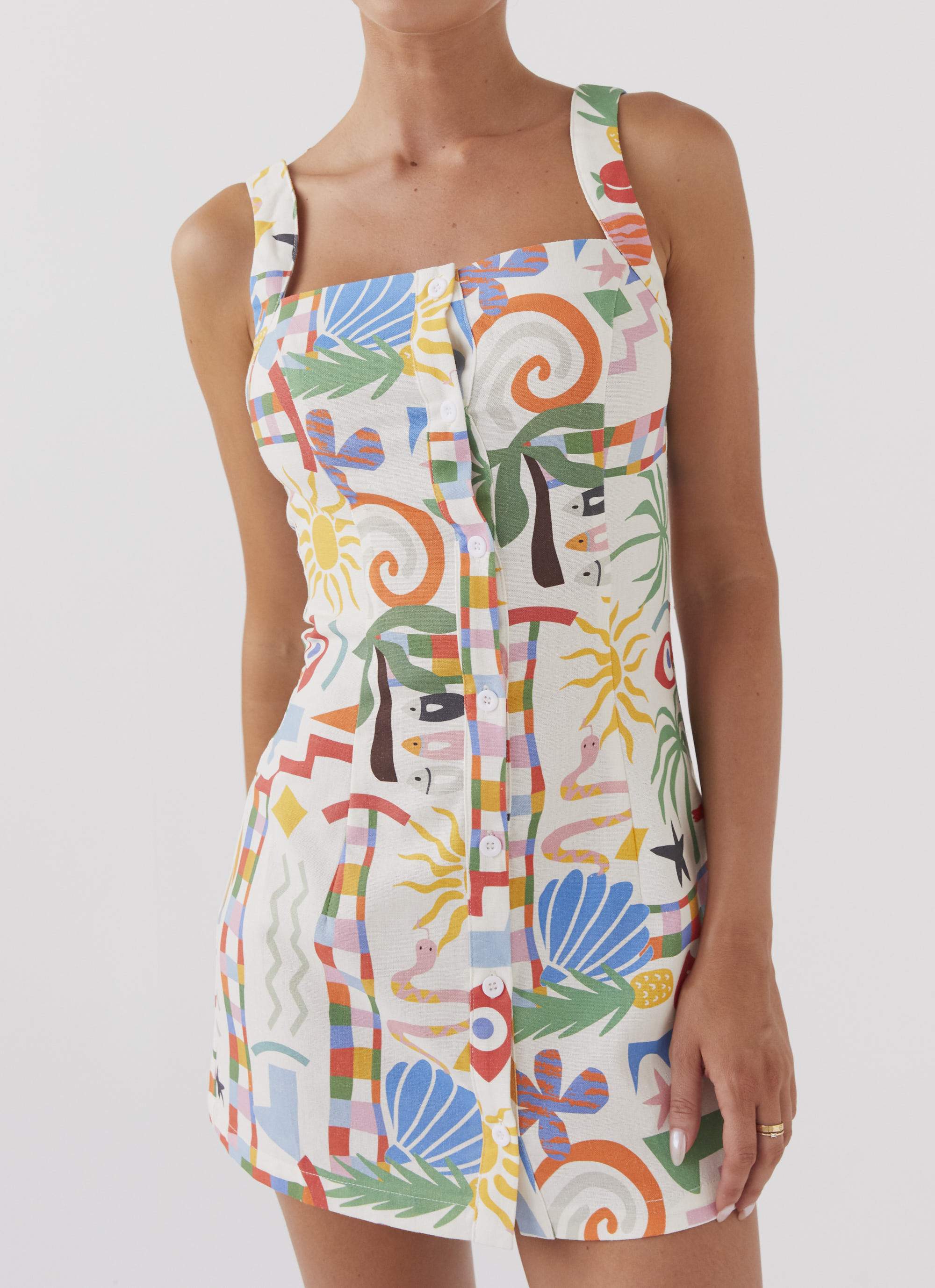 Tori Linen Mini Dress - Summer Palm - Image 6