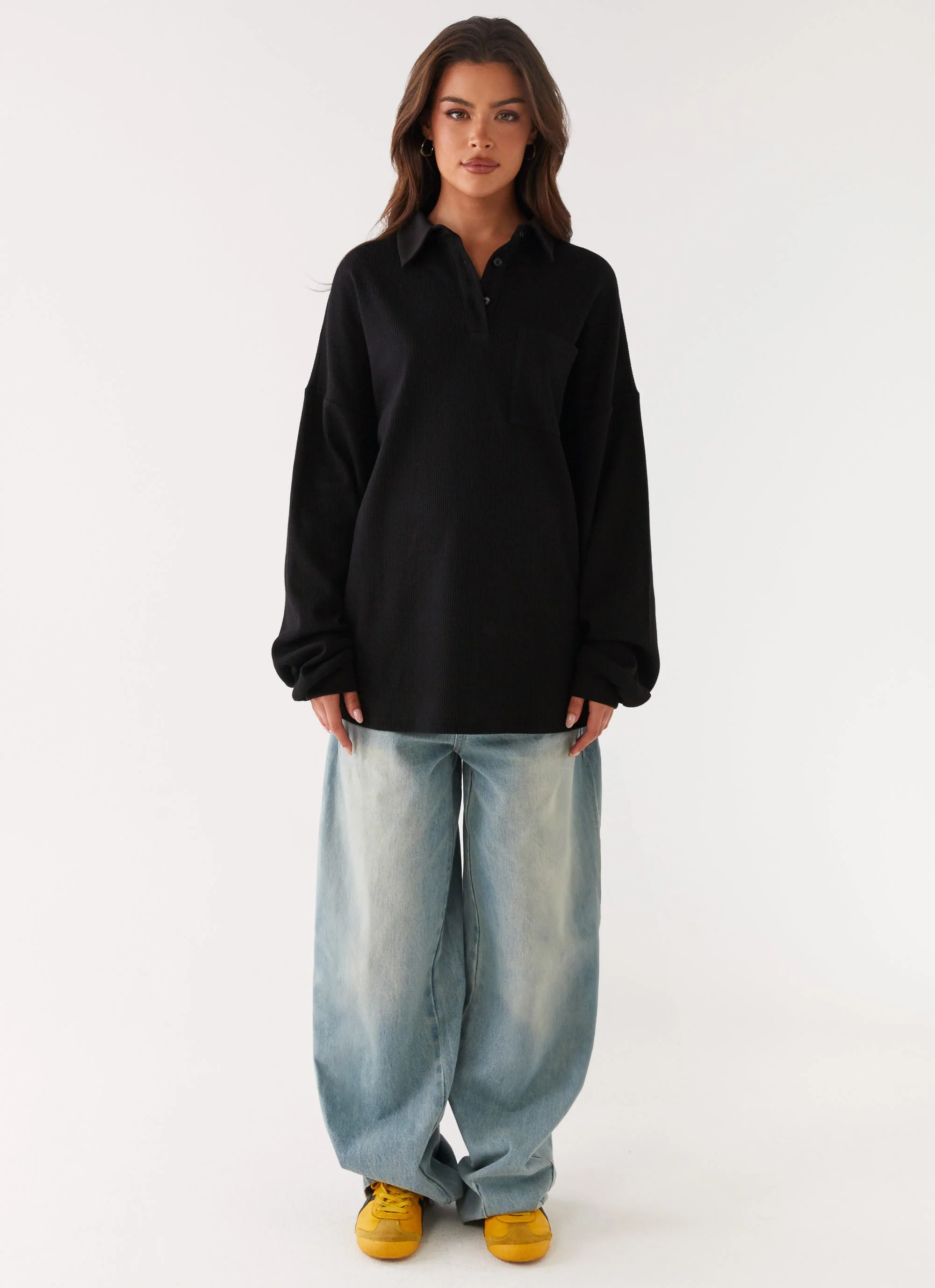 Torrie Oversized Polo Top - Black - Image 2