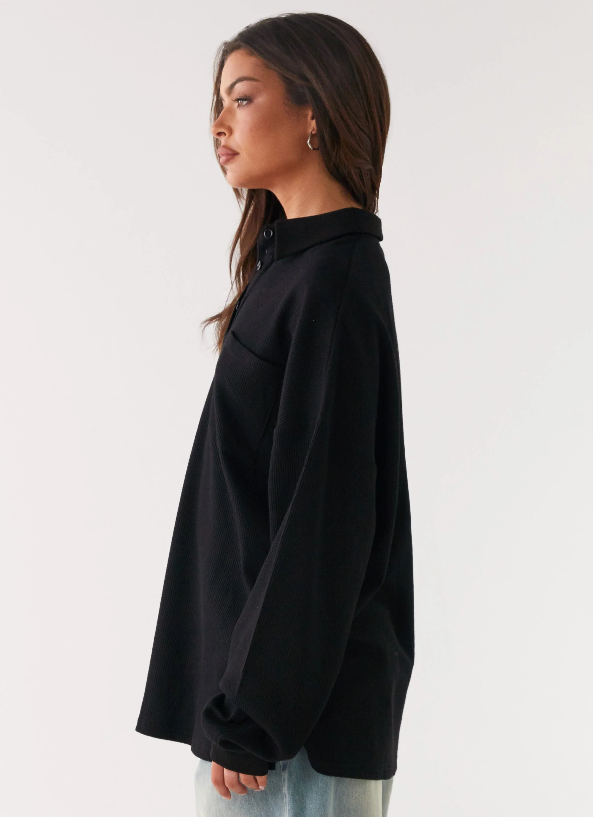Torrie Oversized Polo Top - Black - Image 3