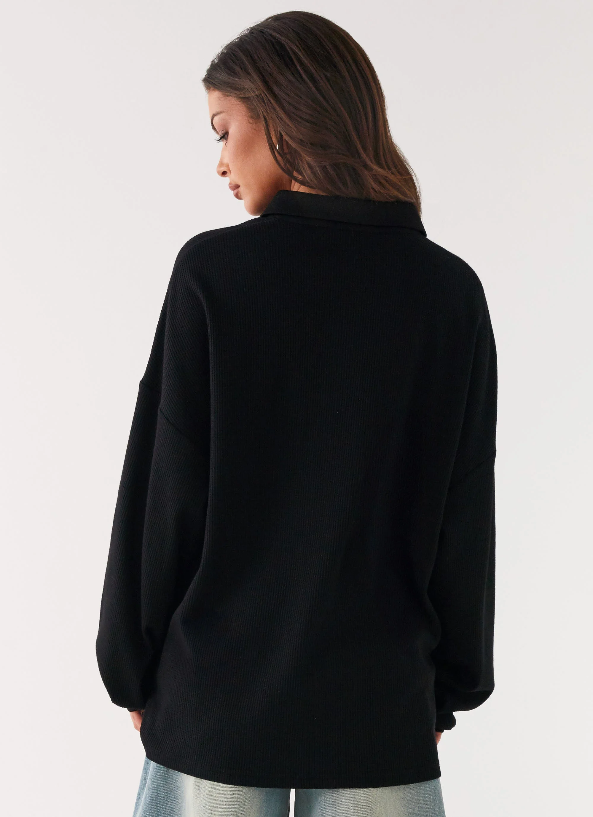 Torrie Oversized Polo Top - Black - Image 4