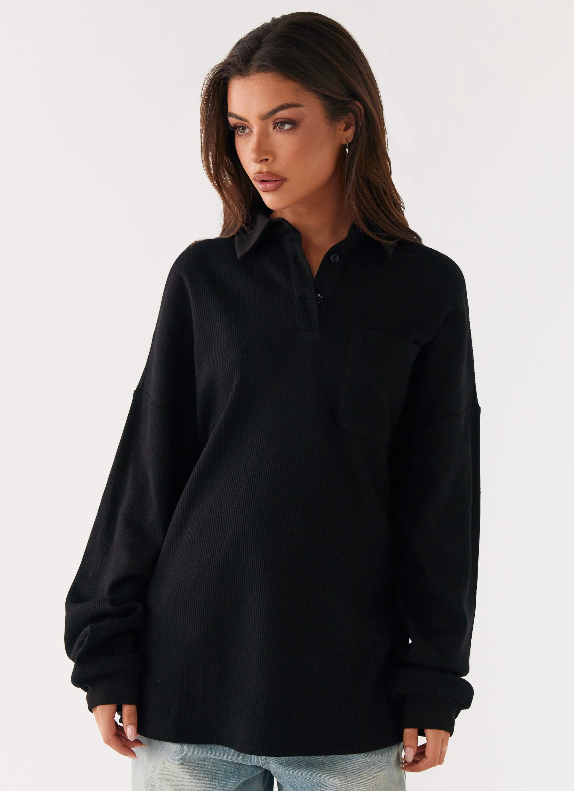 Torrie Oversized Polo Top - Black - Image 5
