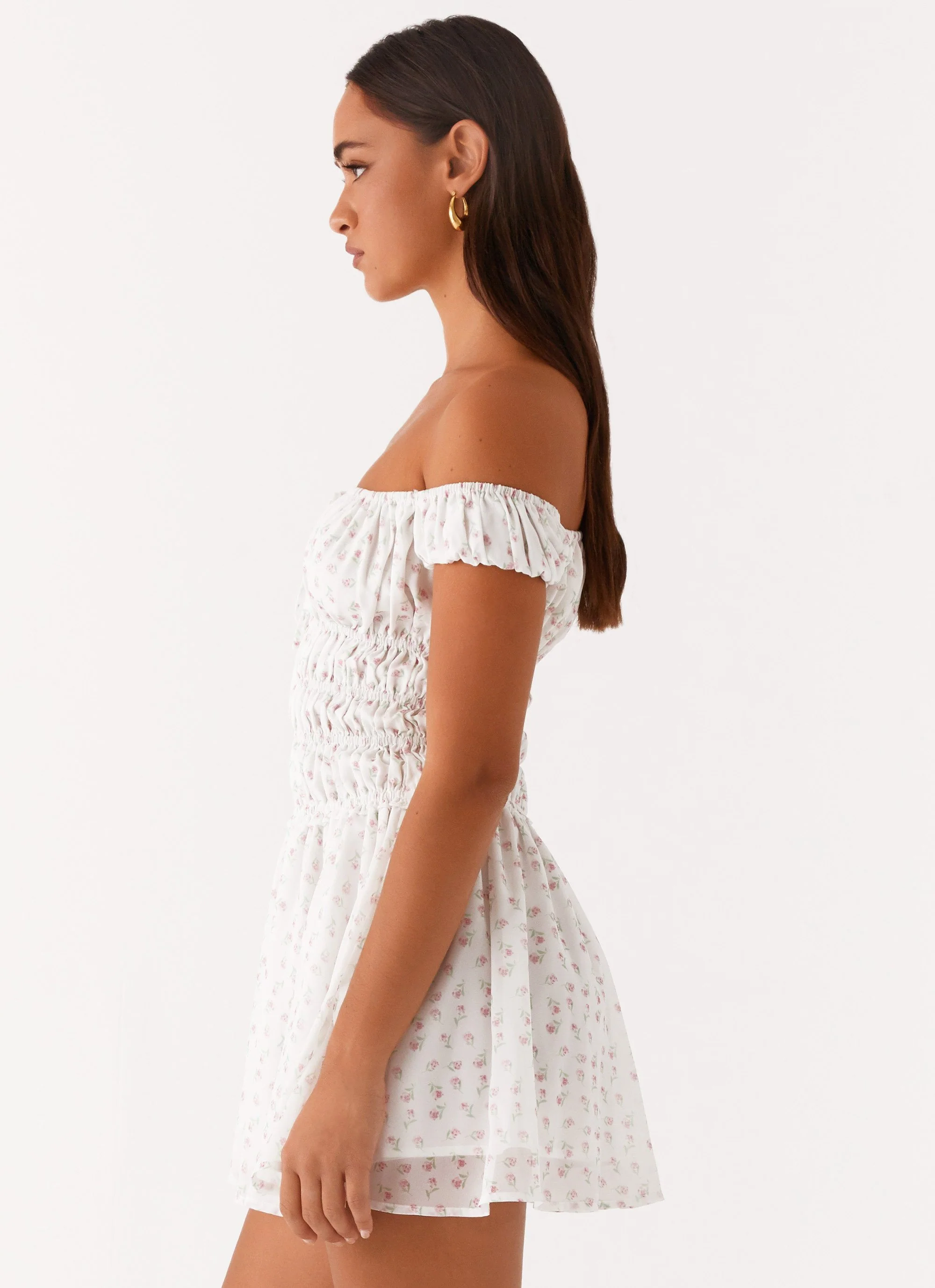 Total Bliss Shirred Mini Dress - White Floral - Image 3