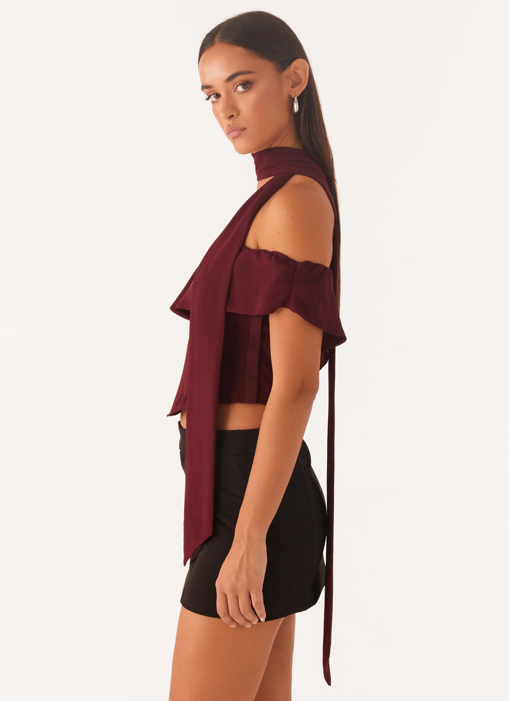 Trinity Chiffon Scarf Top - Deep Maroon - Image 2