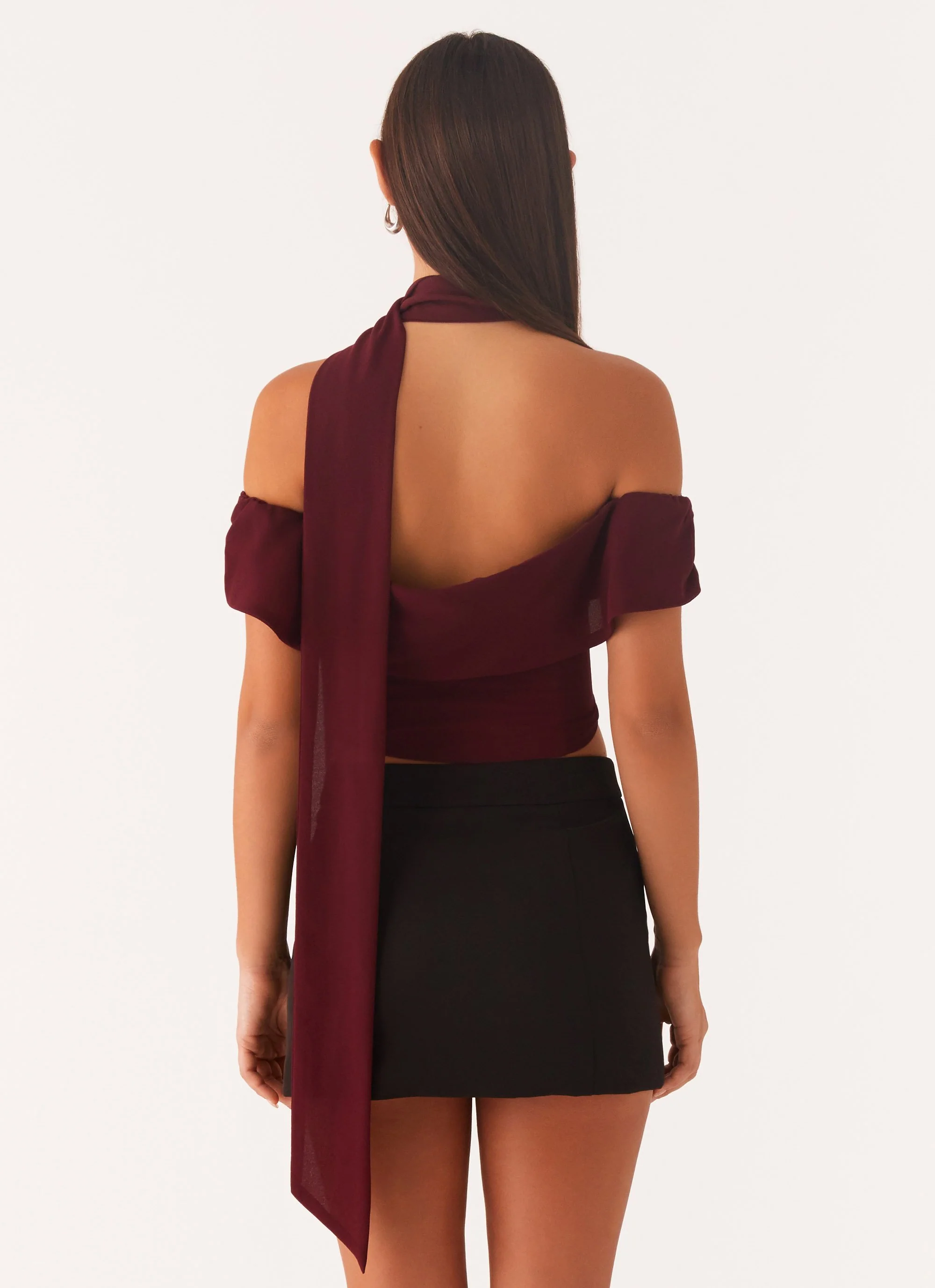 Trinity Chiffon Scarf Top - Deep Maroon - Image 3