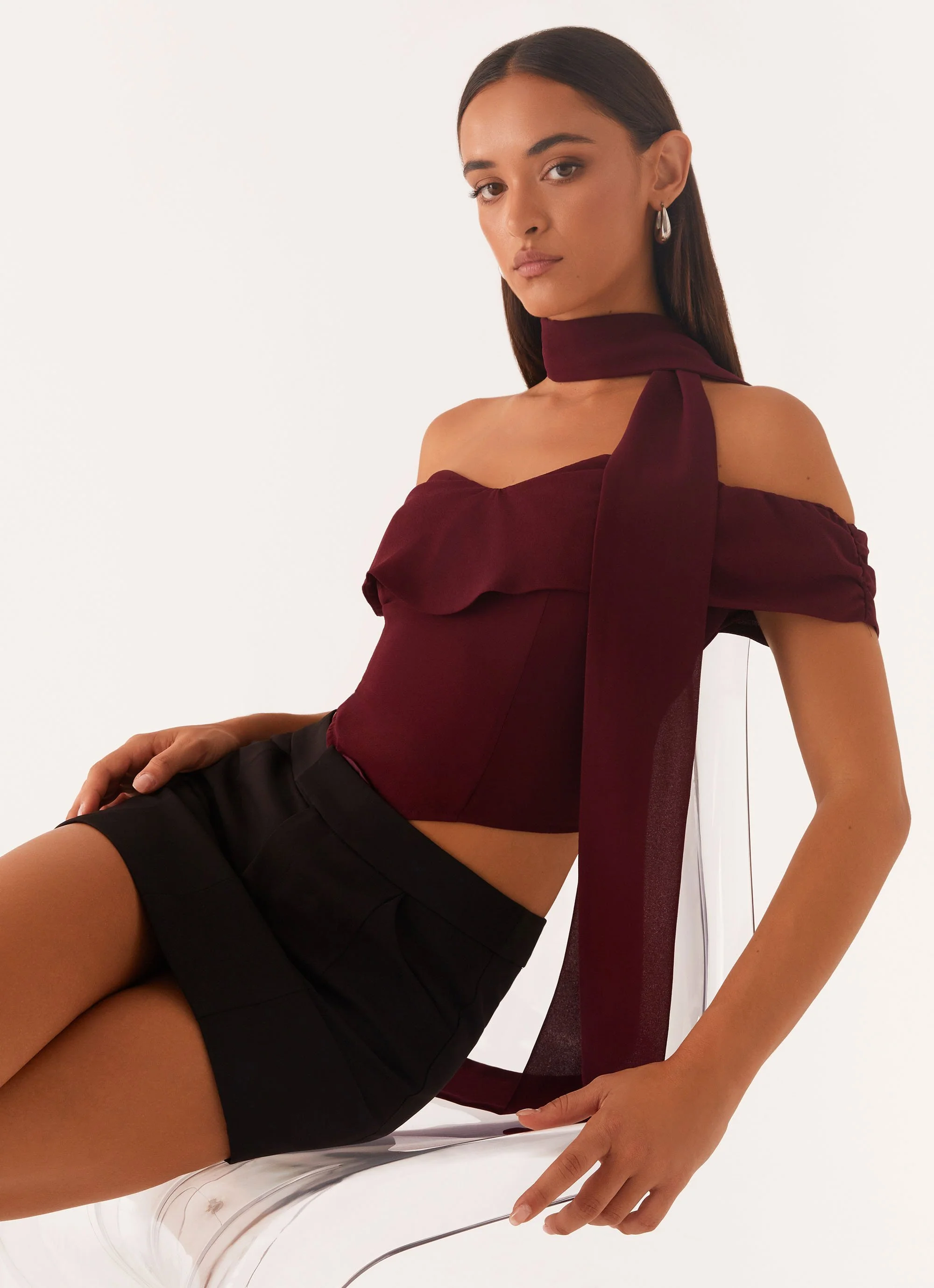 Trinity Chiffon Scarf Top - Deep Maroon - Image 5