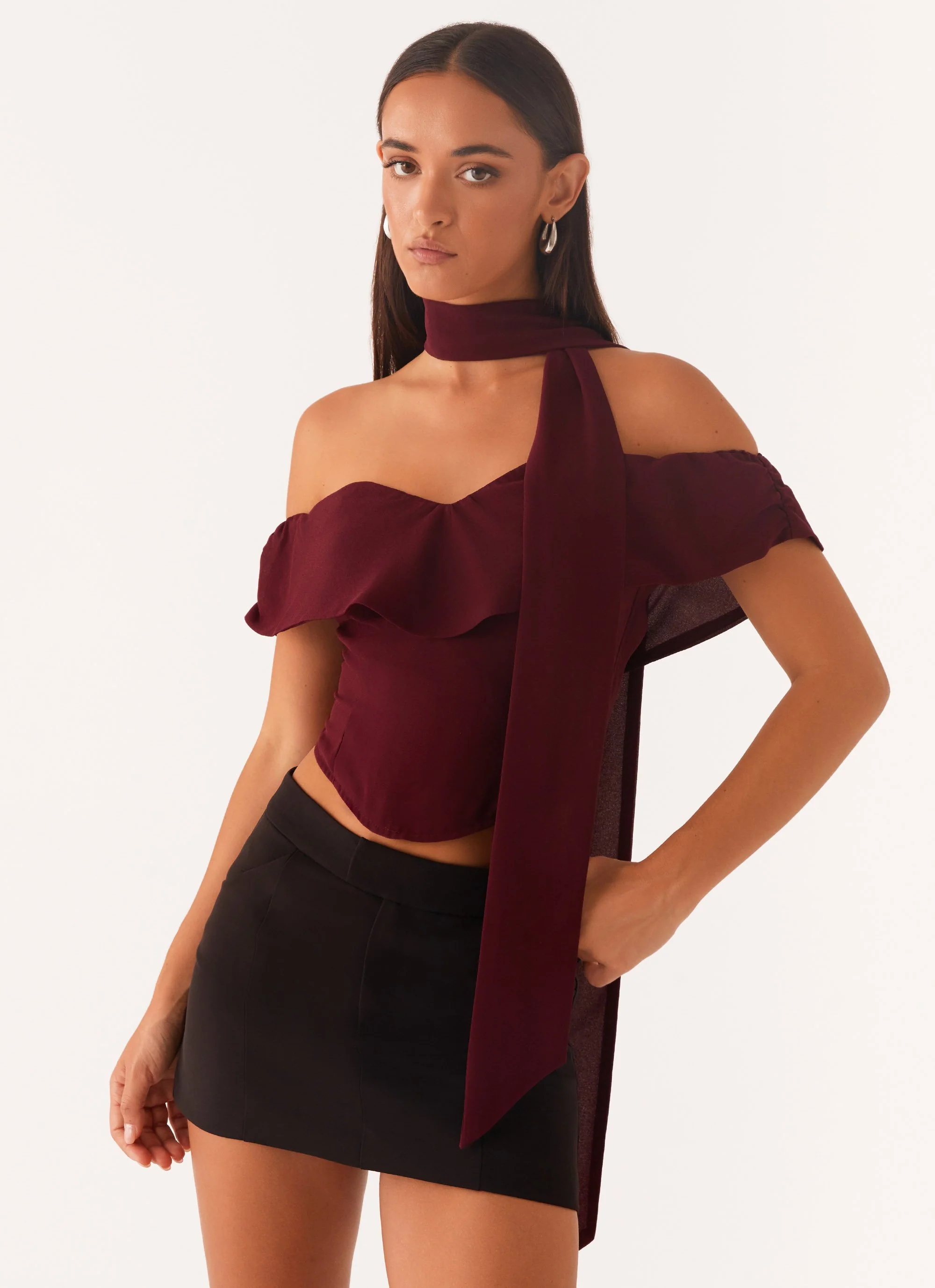 Trinity Chiffon Scarf Top - Deep Maroon - Image 6