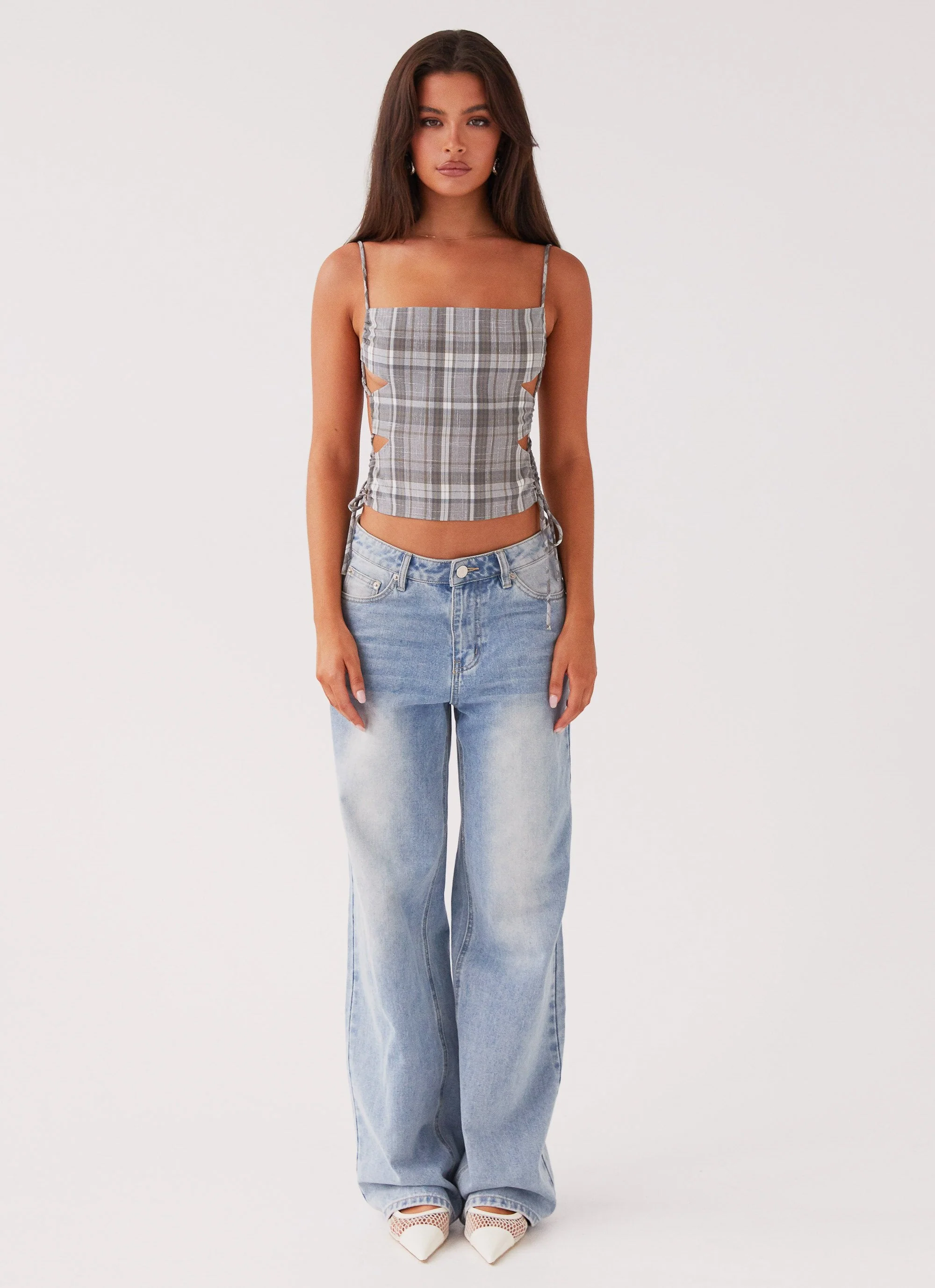 Trista Tie Top - Grey Tartan - Image 2