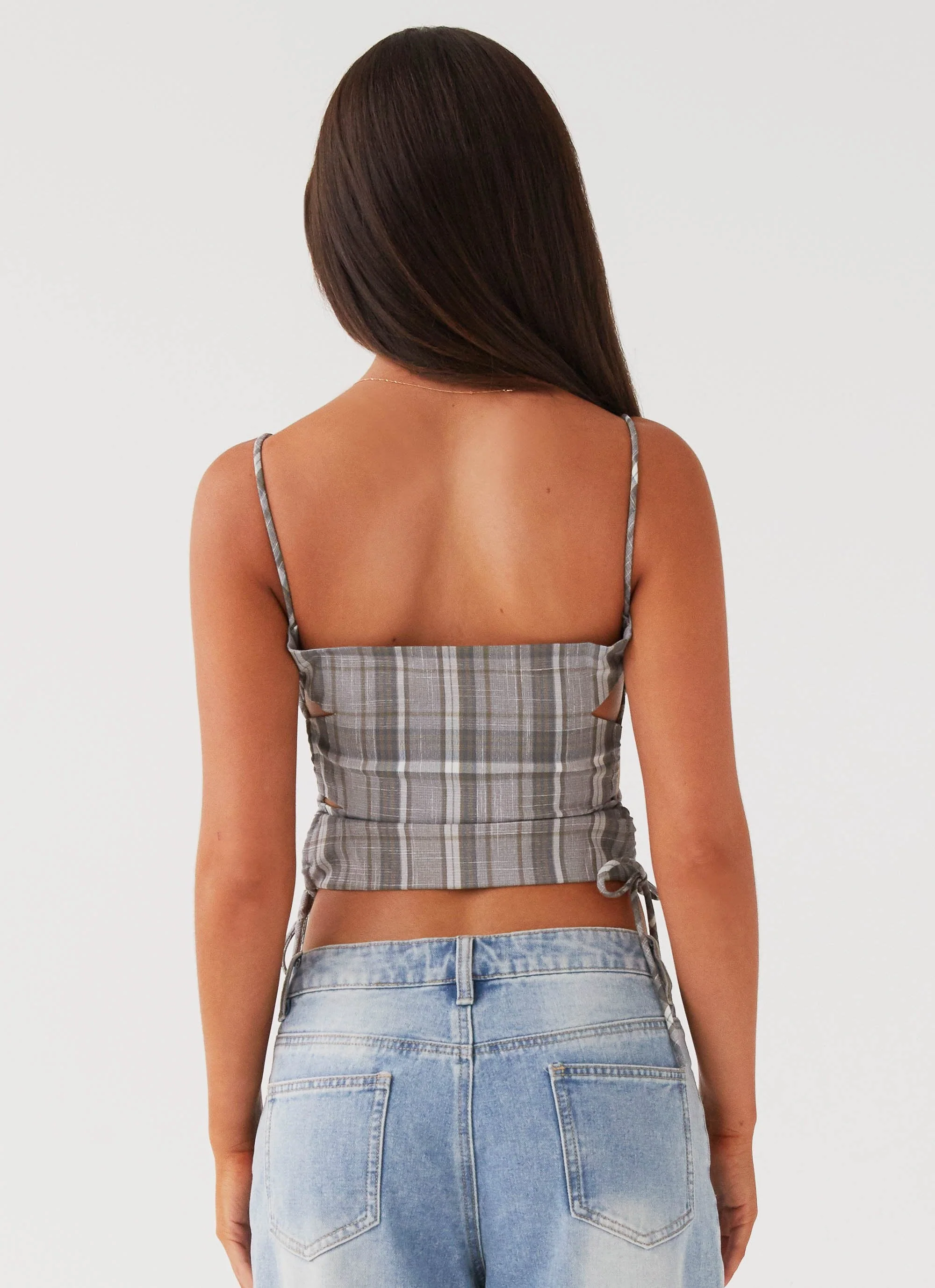 Trista Tie Top - Grey Tartan - Image 3