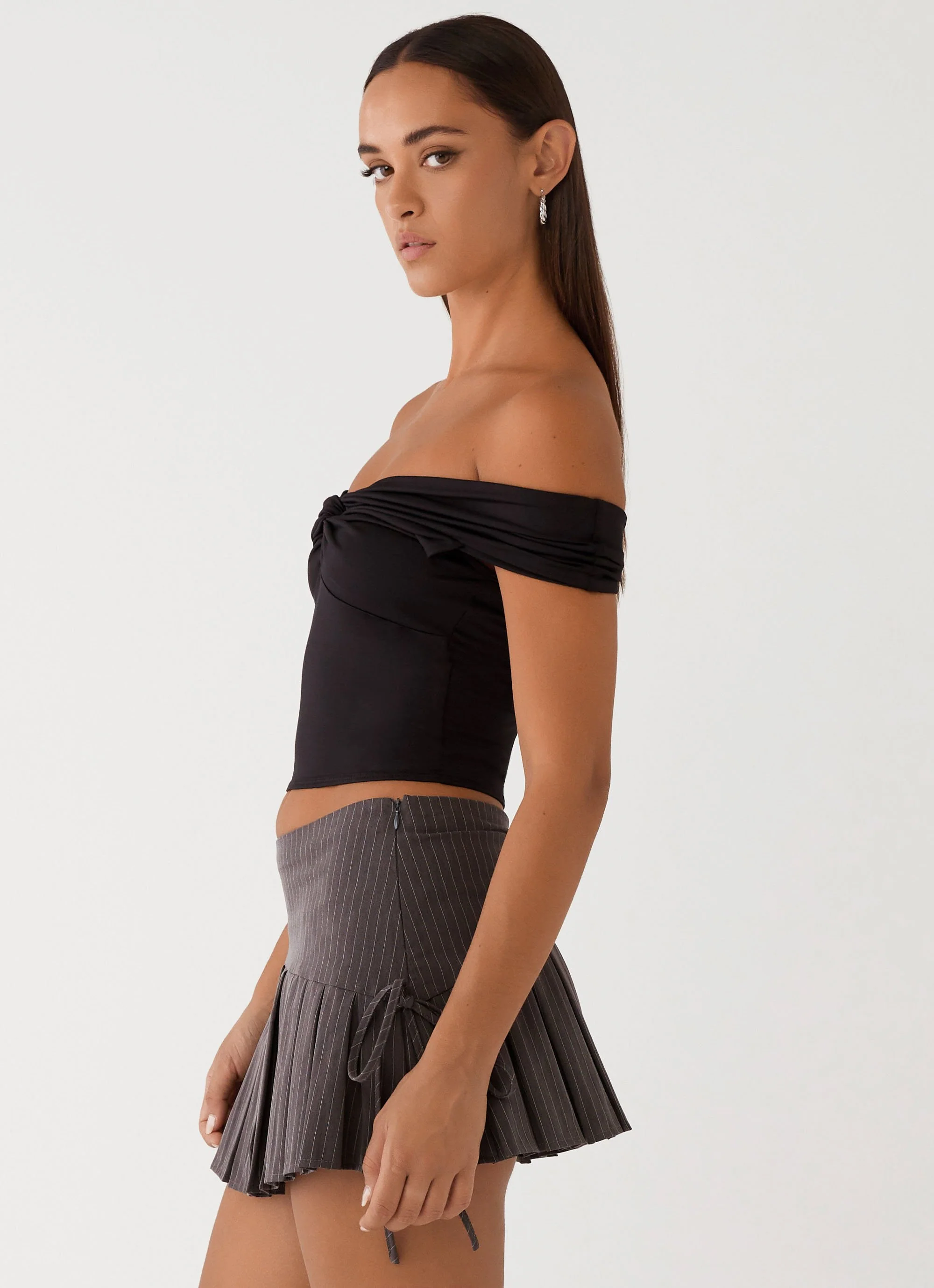 Trixie Twist Off Shoulder Top - Black - Image 3
