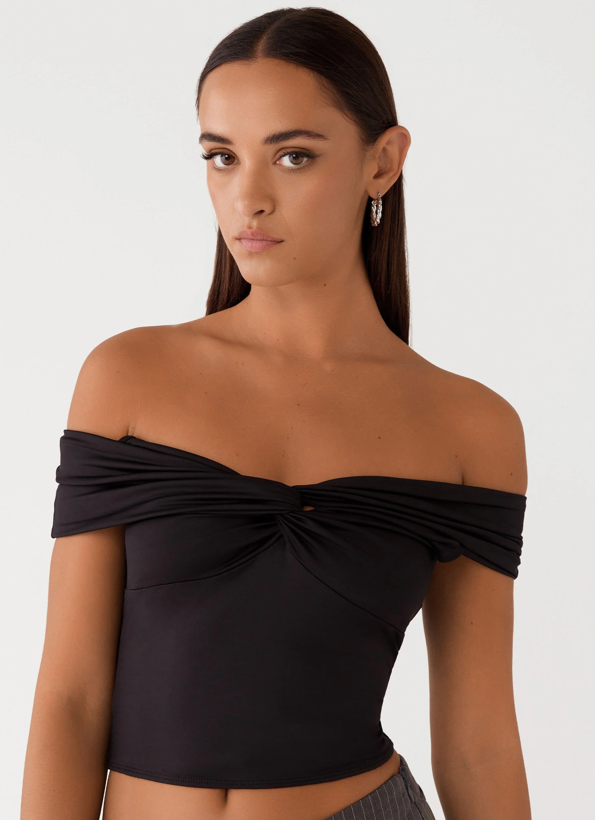Trixie Twist Off Shoulder Top - Black - Image 5