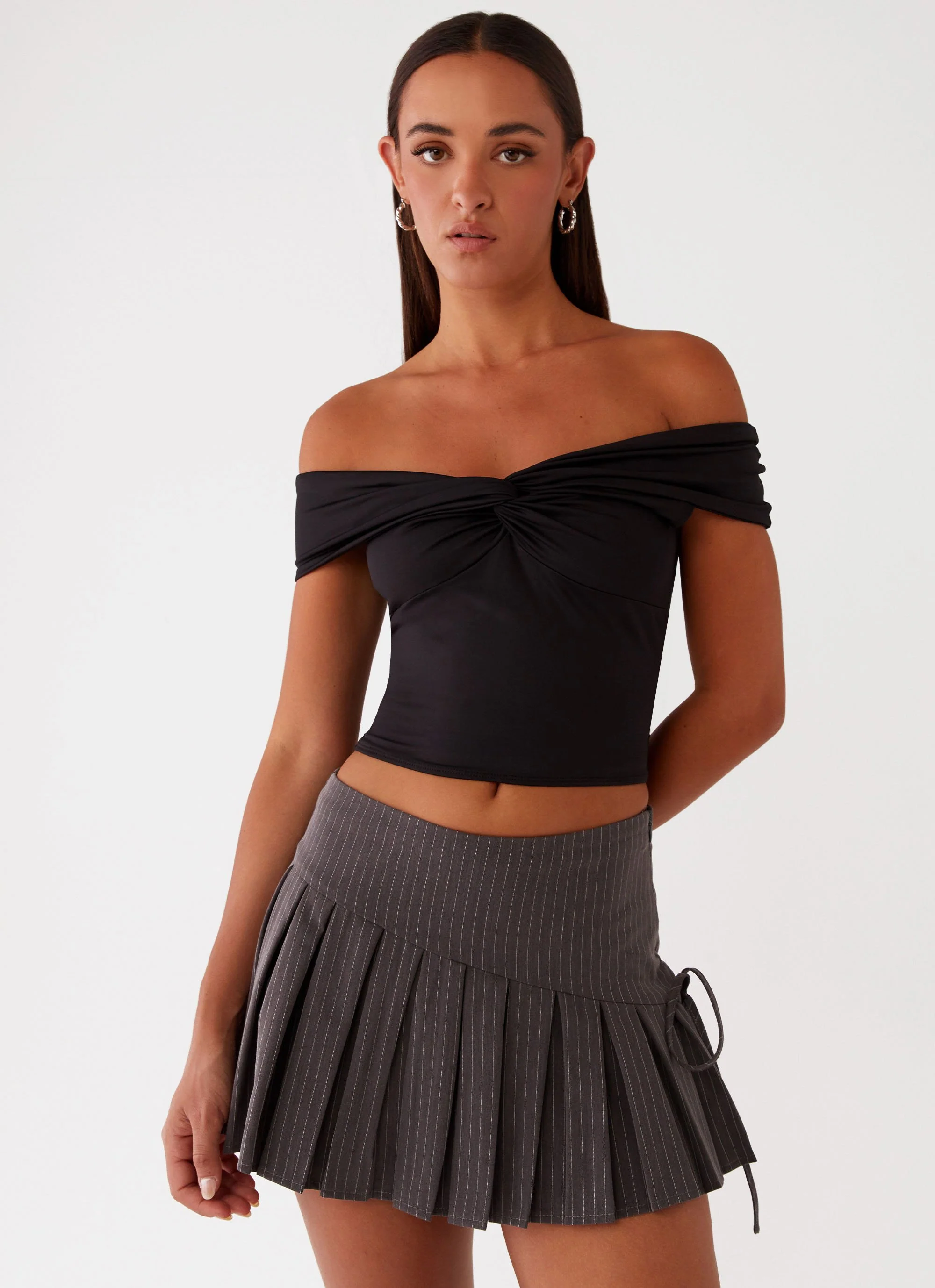 Trixie Twist Off Shoulder Top - Black - Image 6