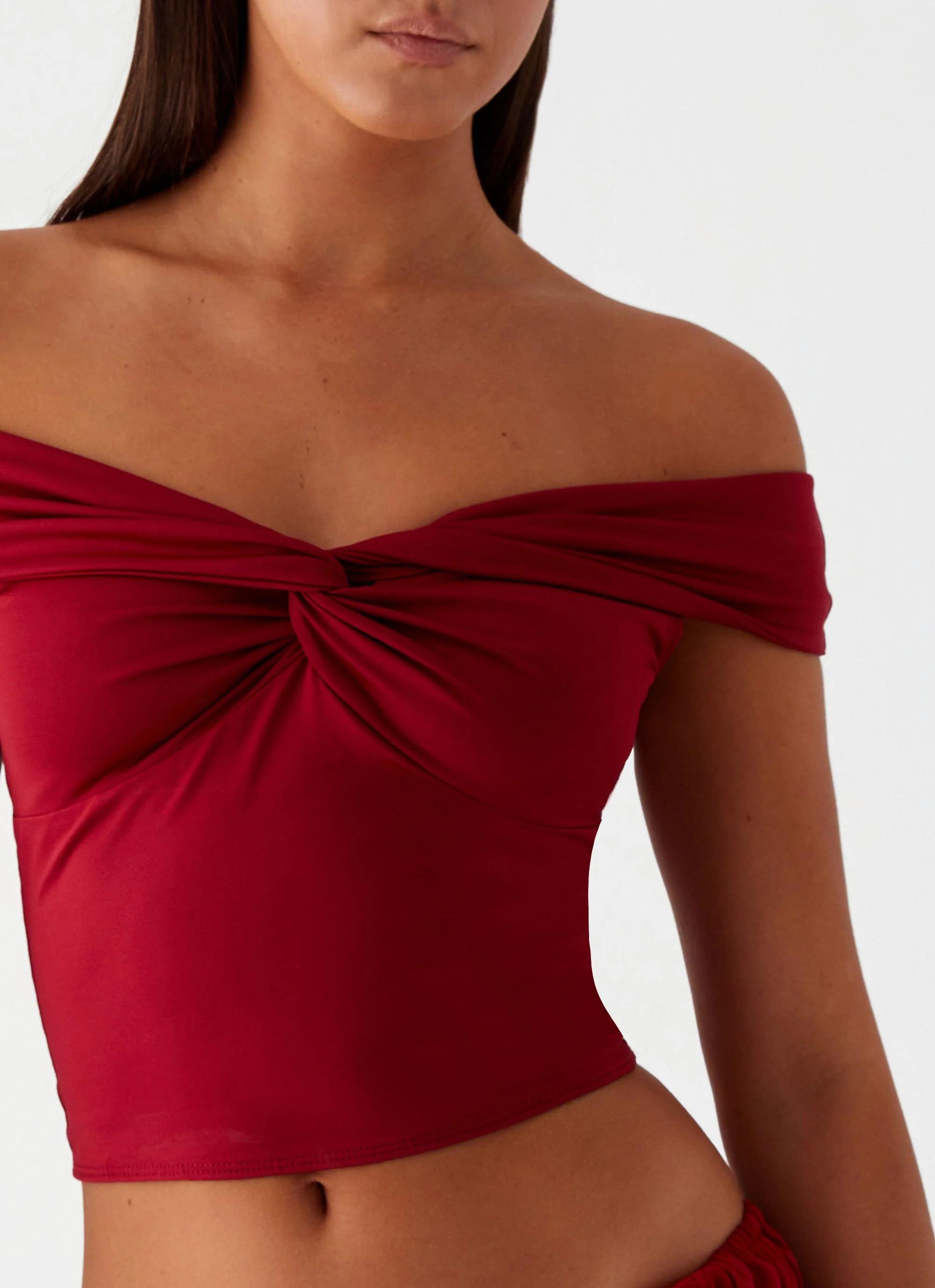 Trixie Twist Off Shoulder Top - Maroon - Image 5