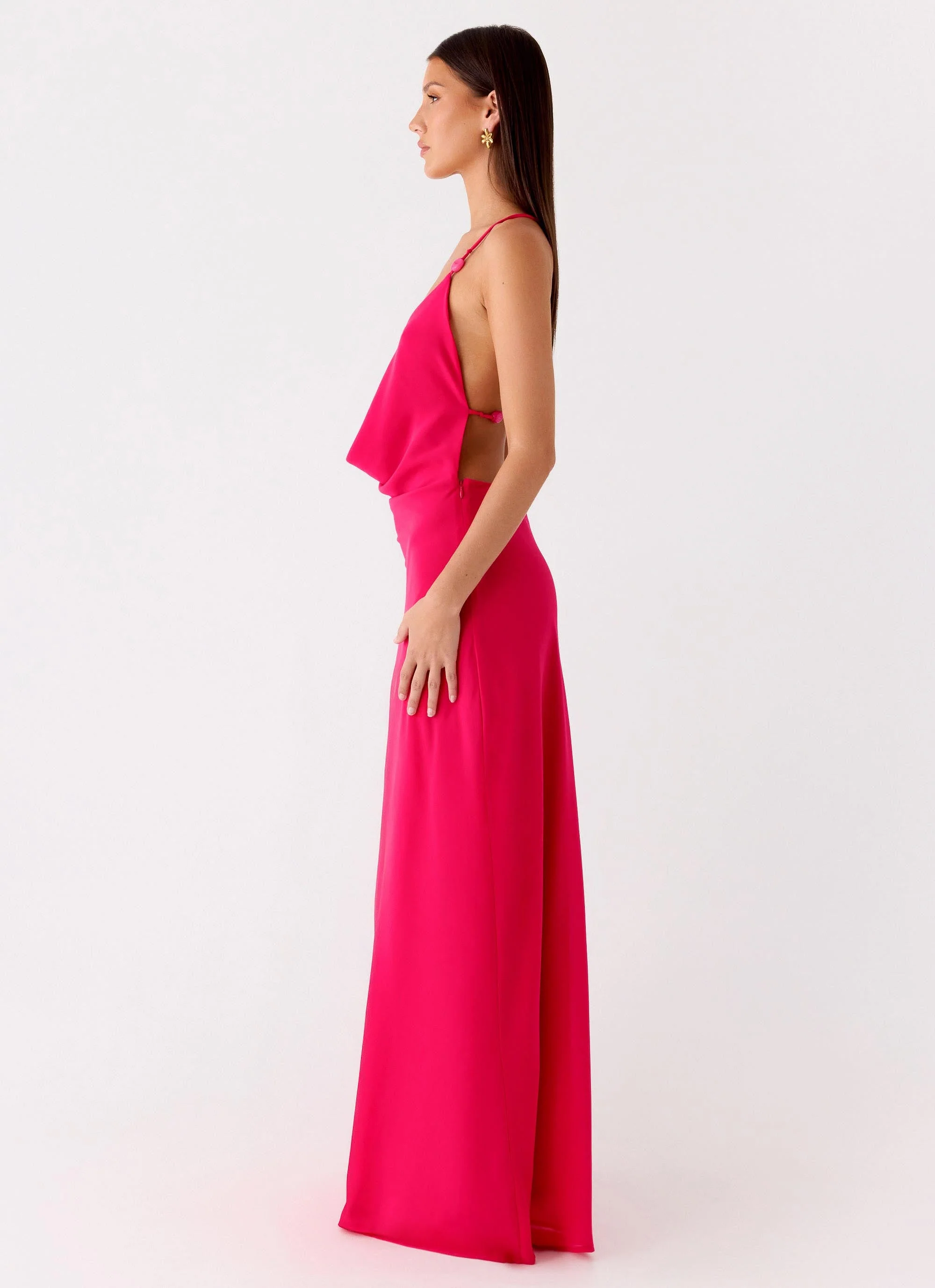 Tropic Muse Beaded Cowl Maxi Dress - Fuchsia - Image 2