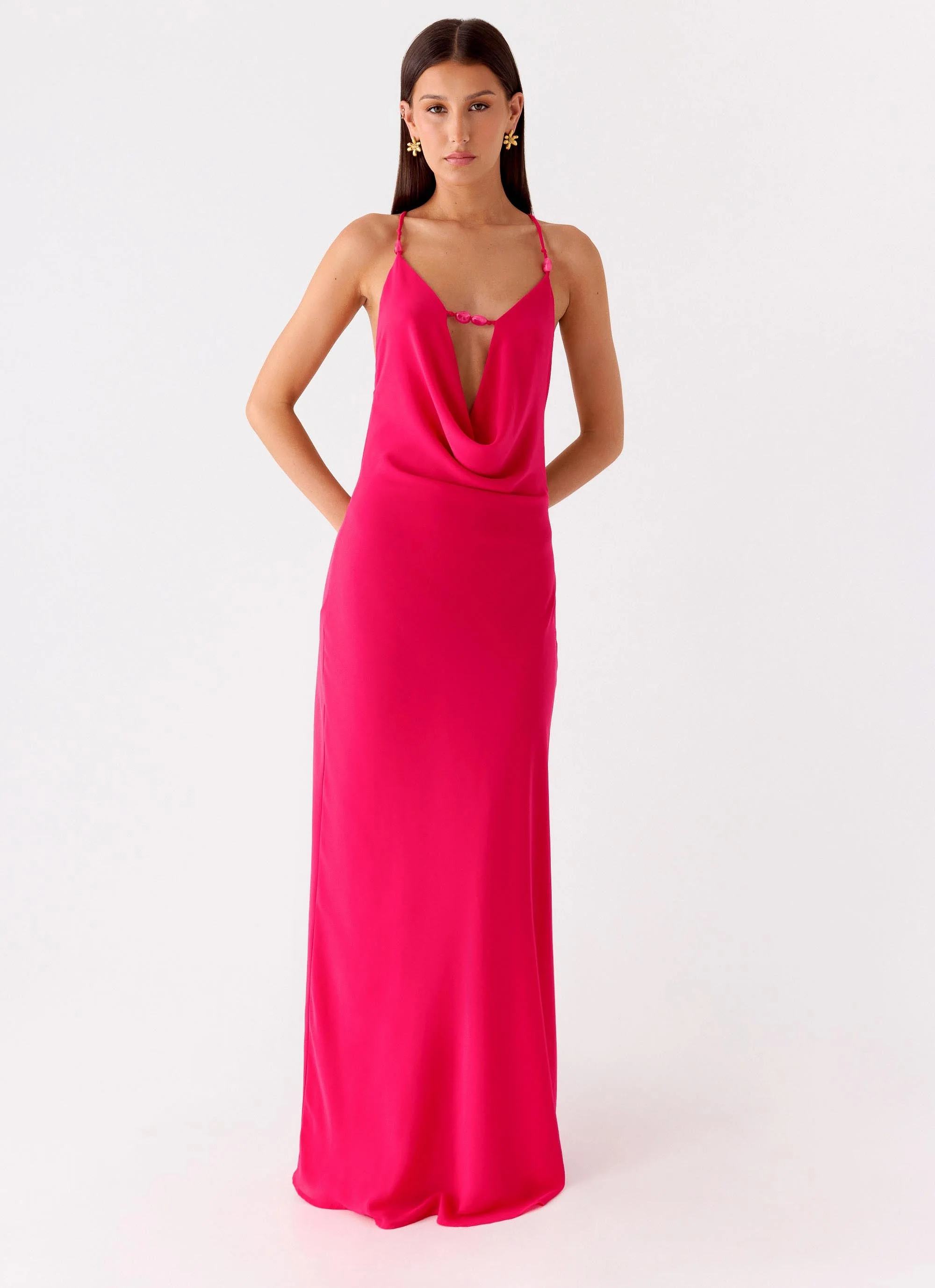 Tropic Muse Beaded Cowl Maxi Dress - Fuchsia - Image 5