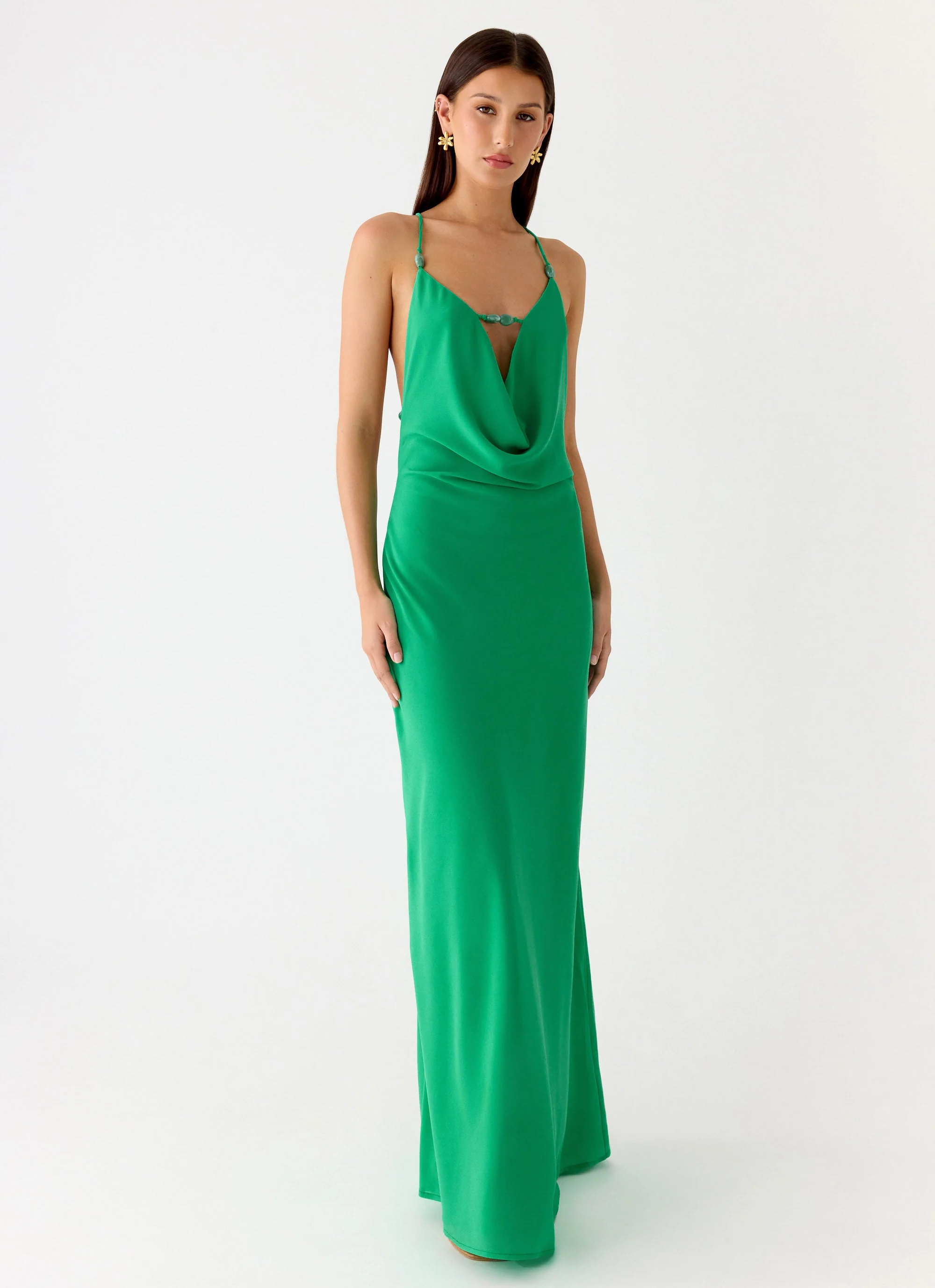 Tropic Muse Beaded Cowl Maxi Dress - Green - Image 8