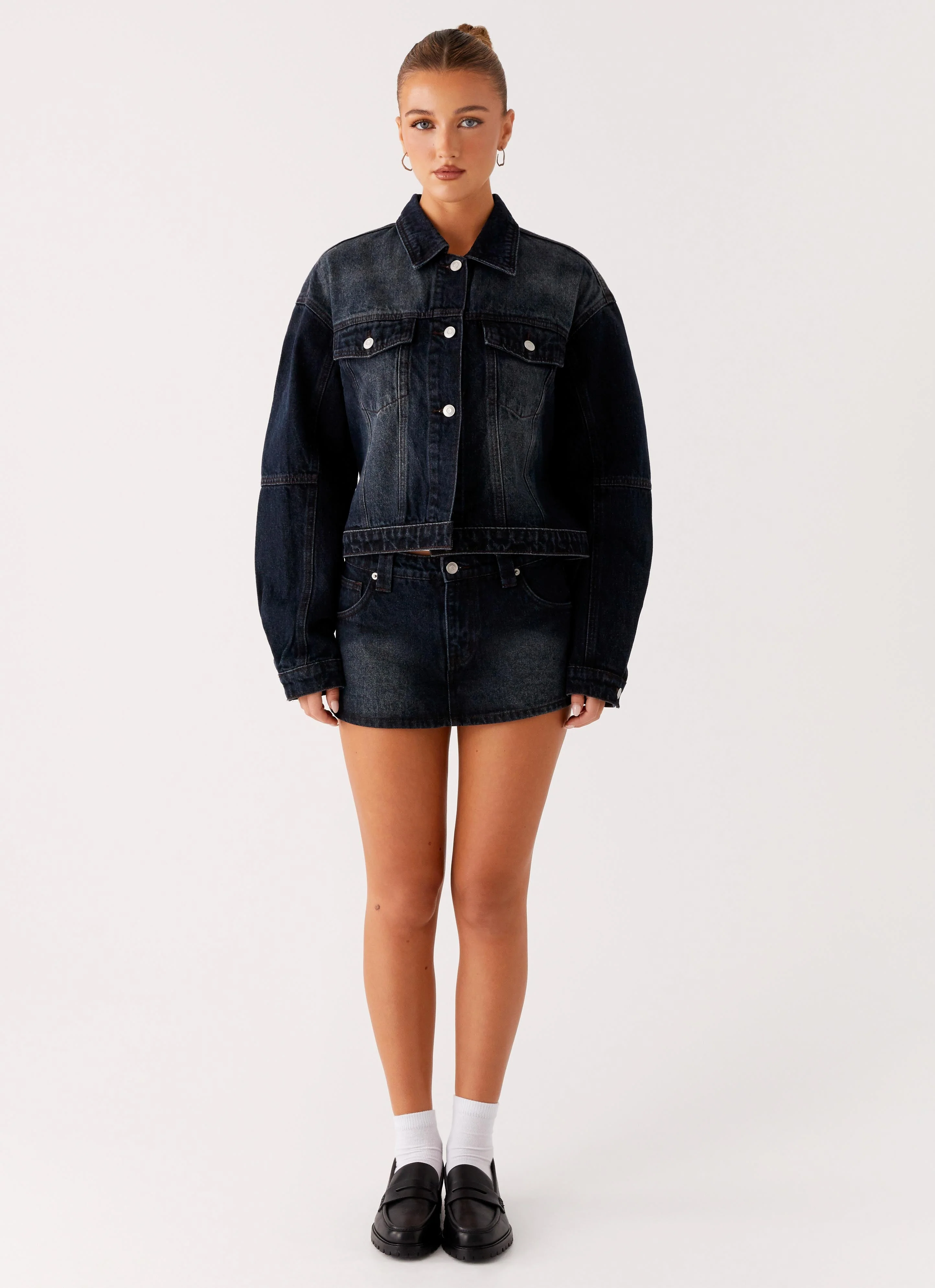 Tropics Low Rise Denim Mini Skort - Washed Dark Blue - Image 2