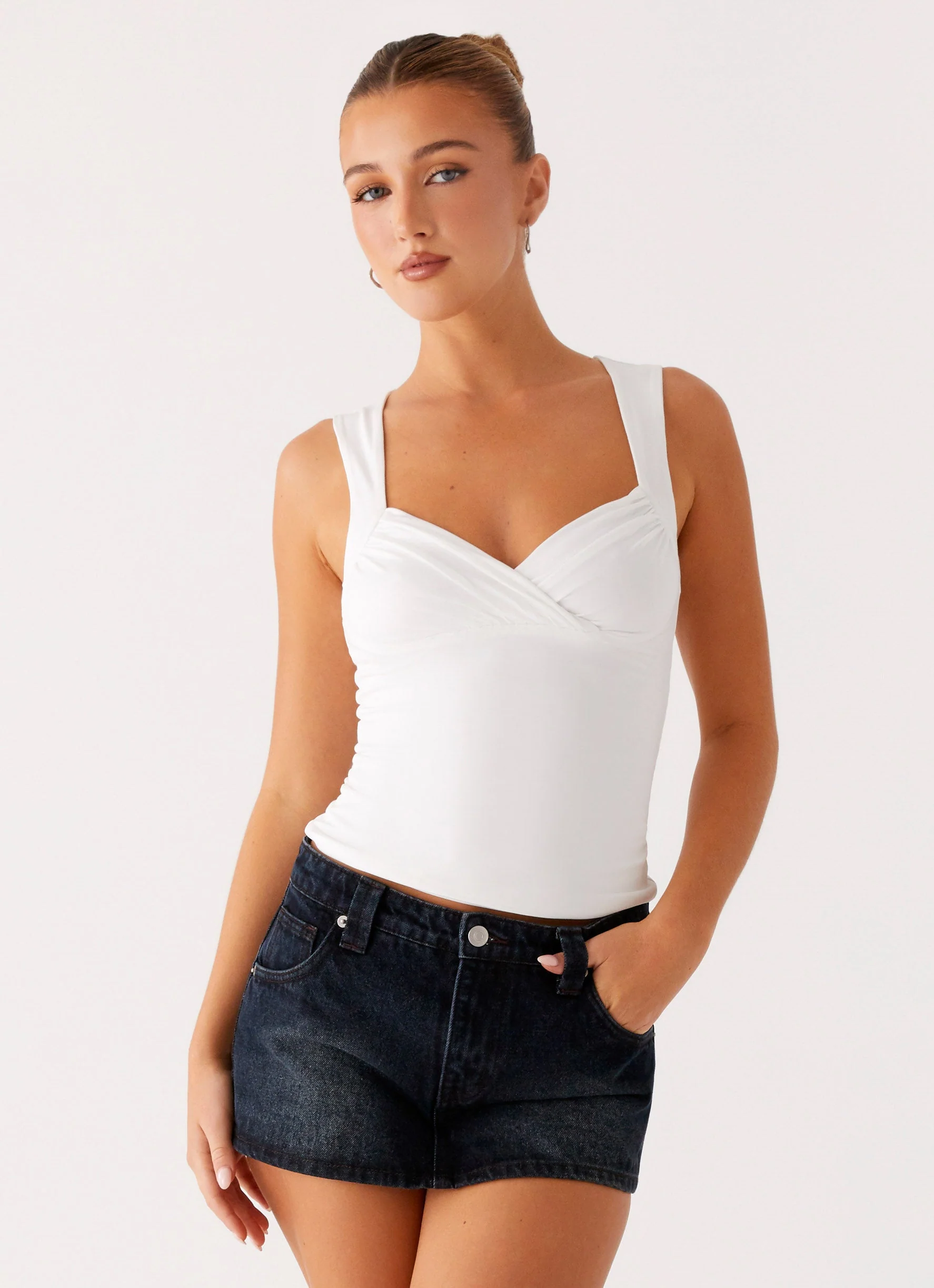 Tropics Low Rise Denim Mini Skort - Washed Dark Blue - Image 5