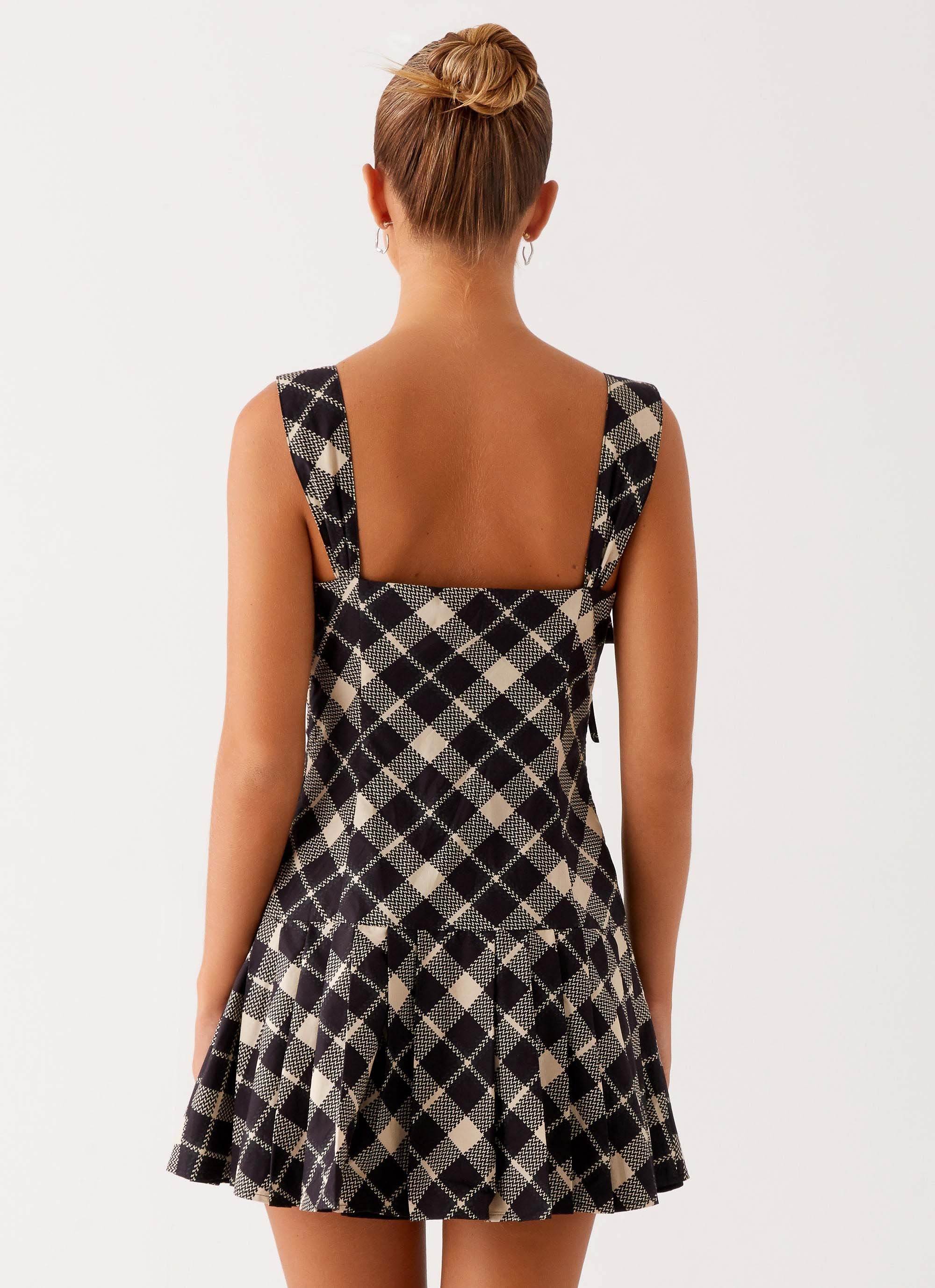 Tuni Cotton Mini Dress - Taupe Check - Image 5