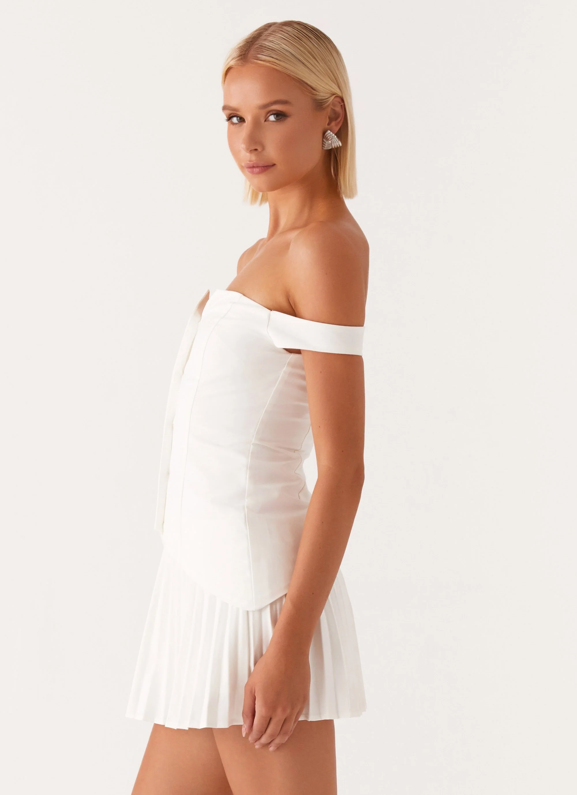 Twisted Skies Off Shoulder Mini Dress - Off White - Image 3