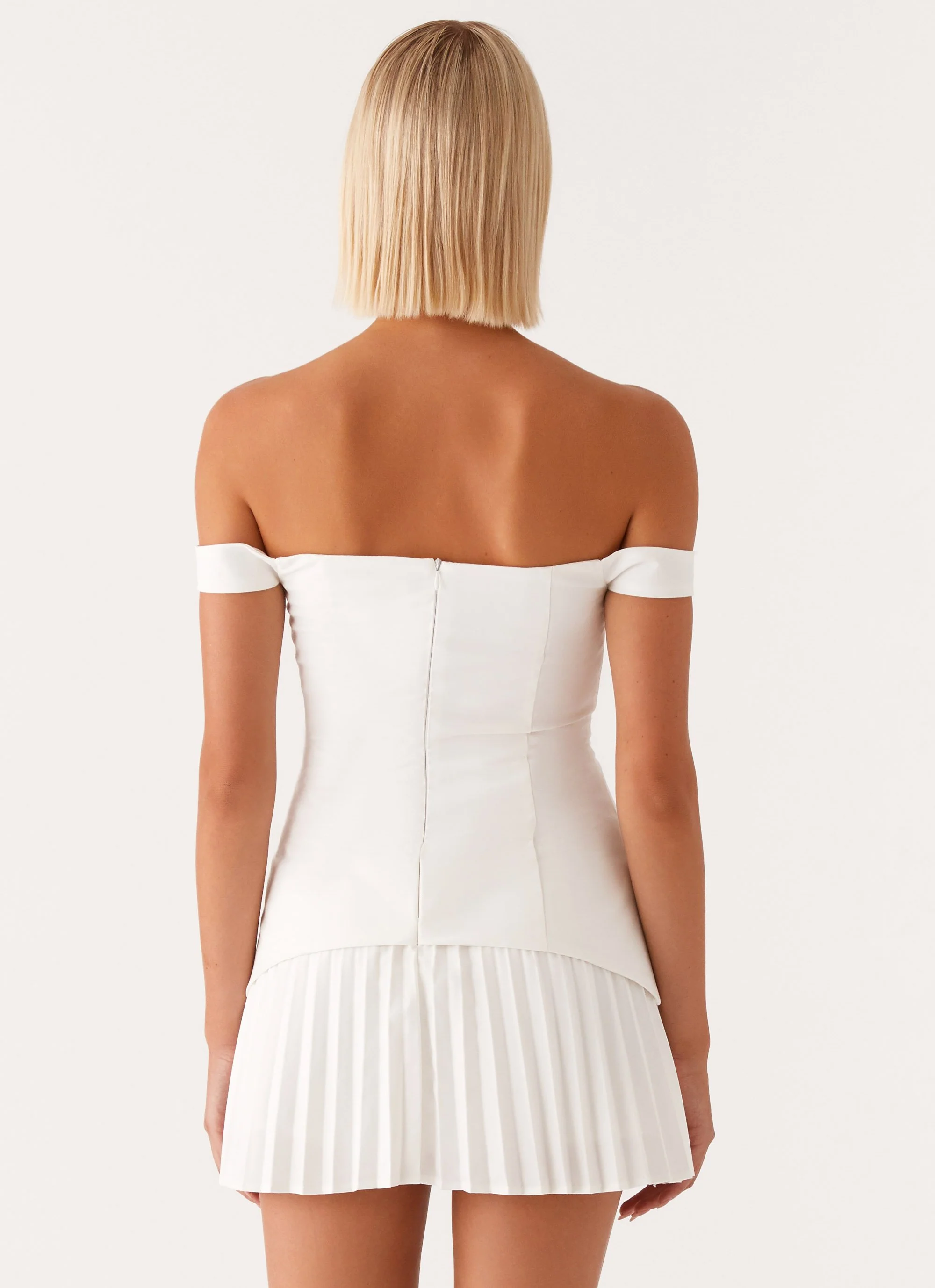Twisted Skies Off Shoulder Mini Dress - Off White - Image 4
