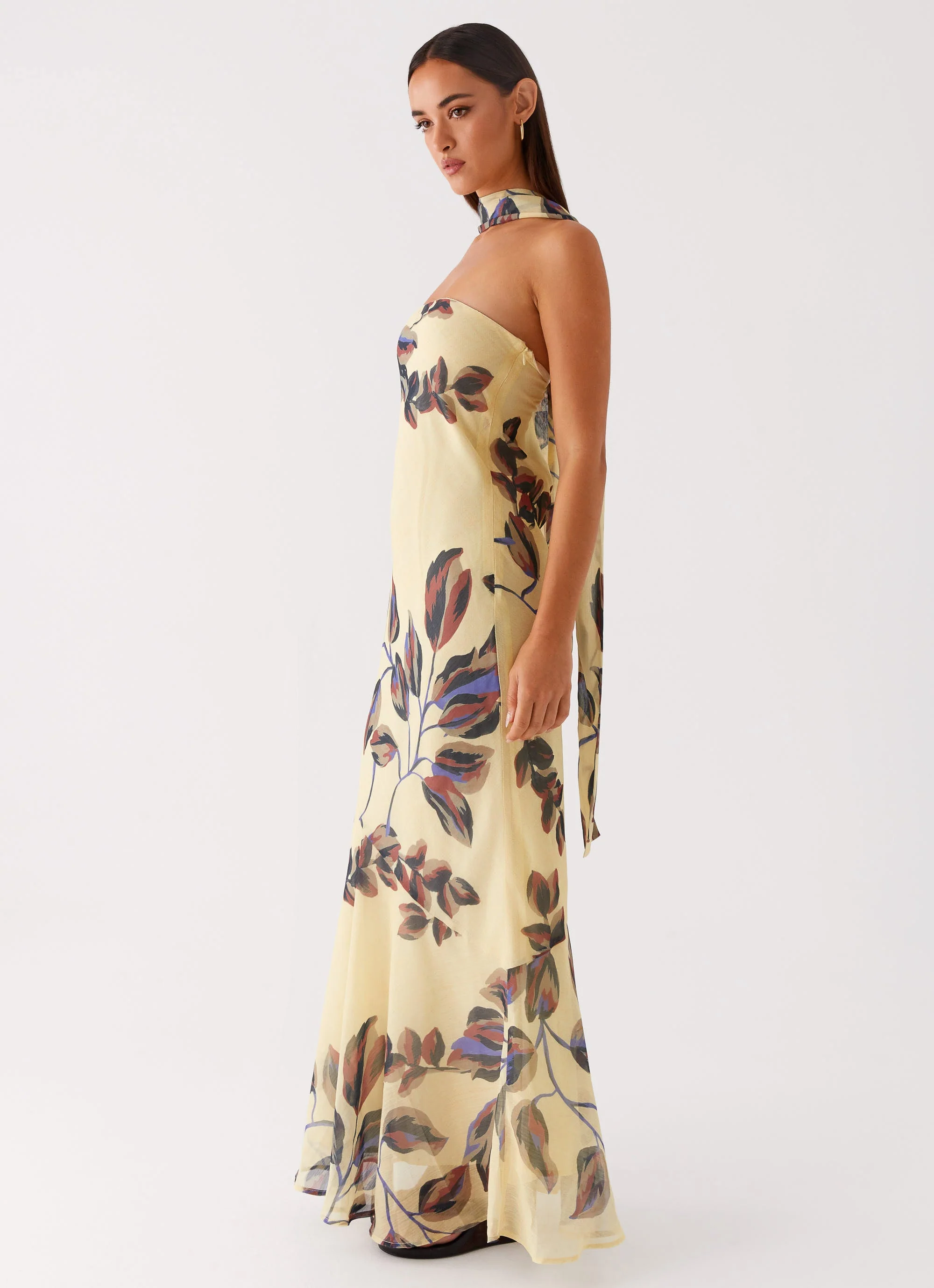 Under The Pagoda Maxi Dress - Buttercream Leaf Print - Image 2