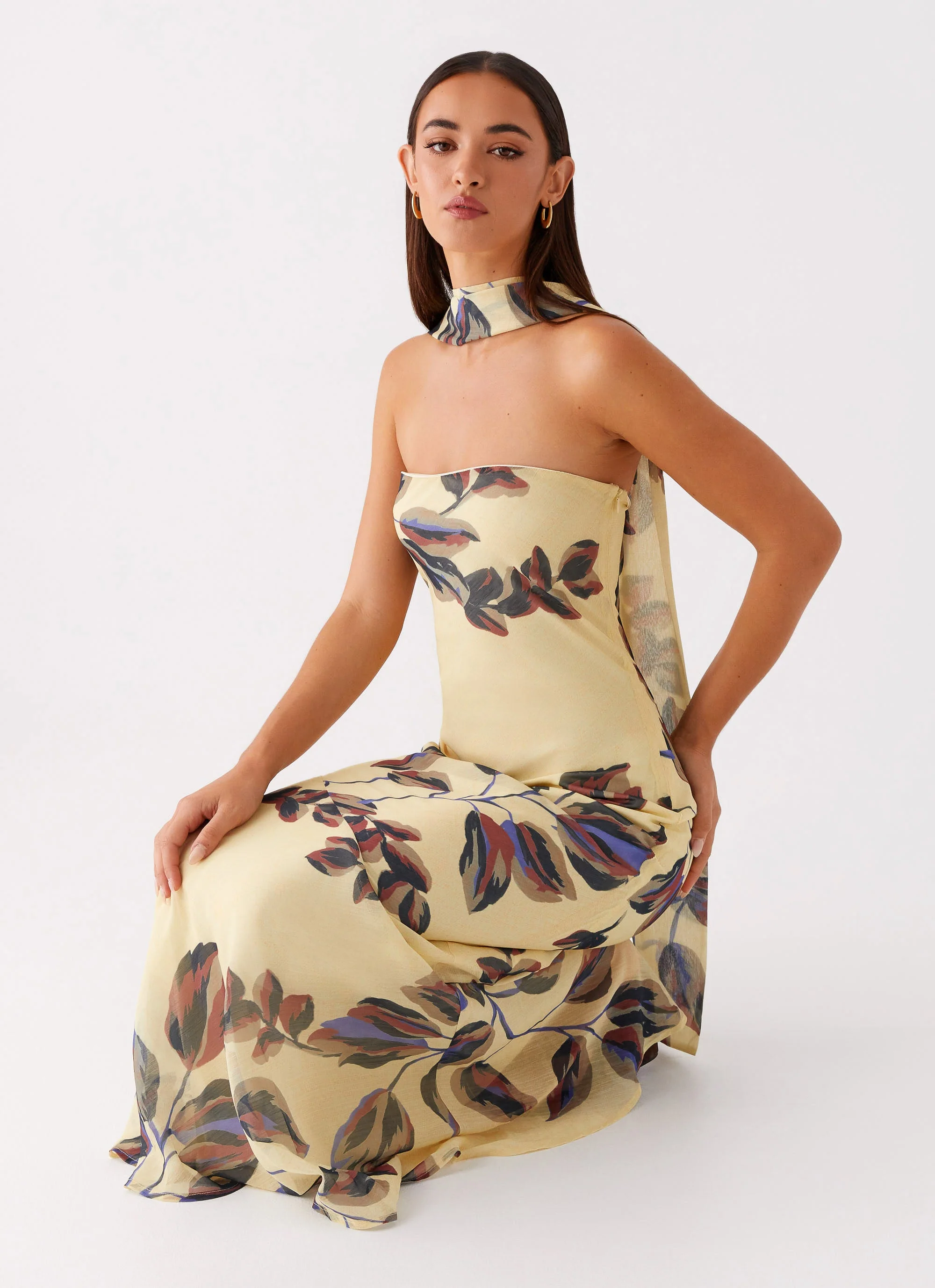 Under The Pagoda Maxi Dress - Buttercream Leaf Print - Image 4
