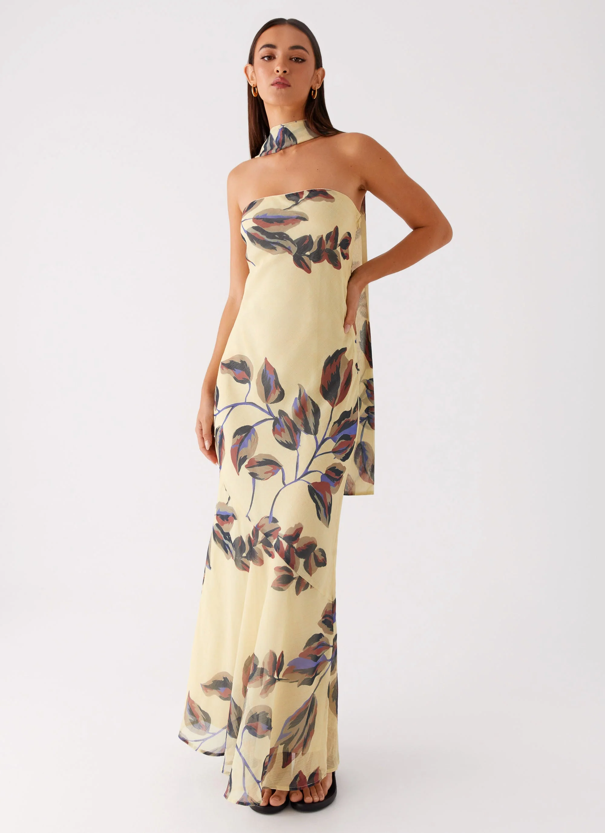 Under The Pagoda Maxi Dress - Buttercream Leaf Print - Image 5