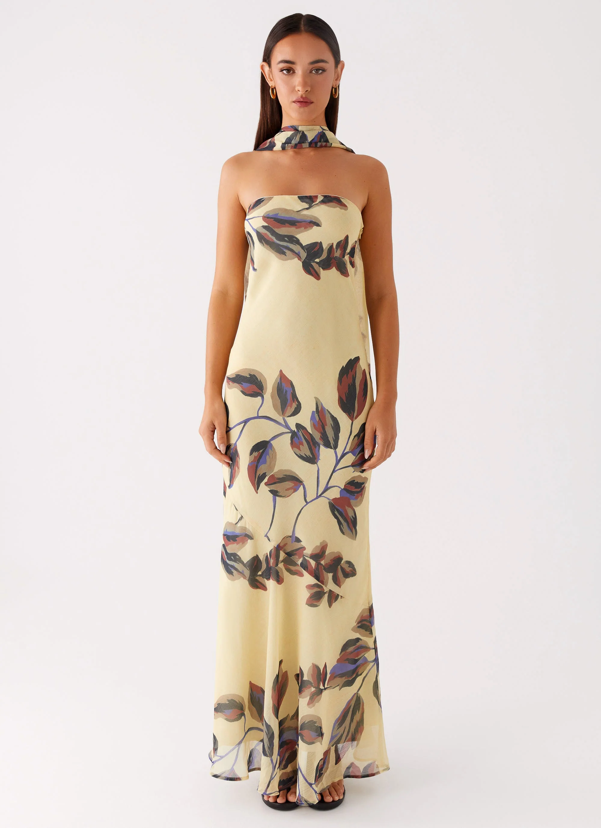Under The Pagoda Maxi Dress - Buttercream Leaf Print - Image 6