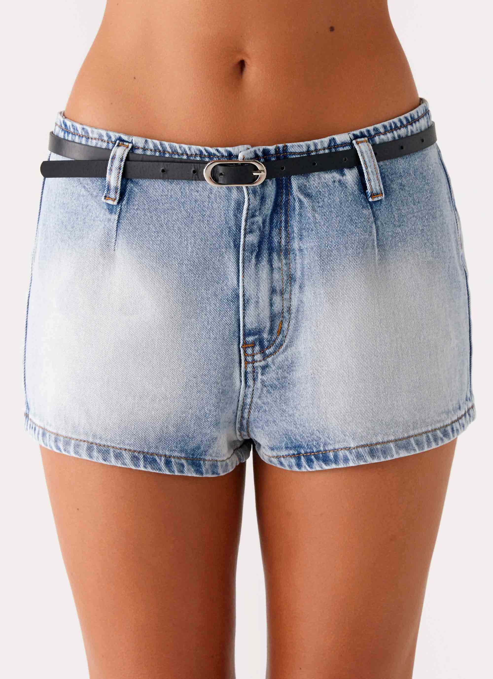 Unreal Denim Mini Shorts - Bleached Blue - Image 6