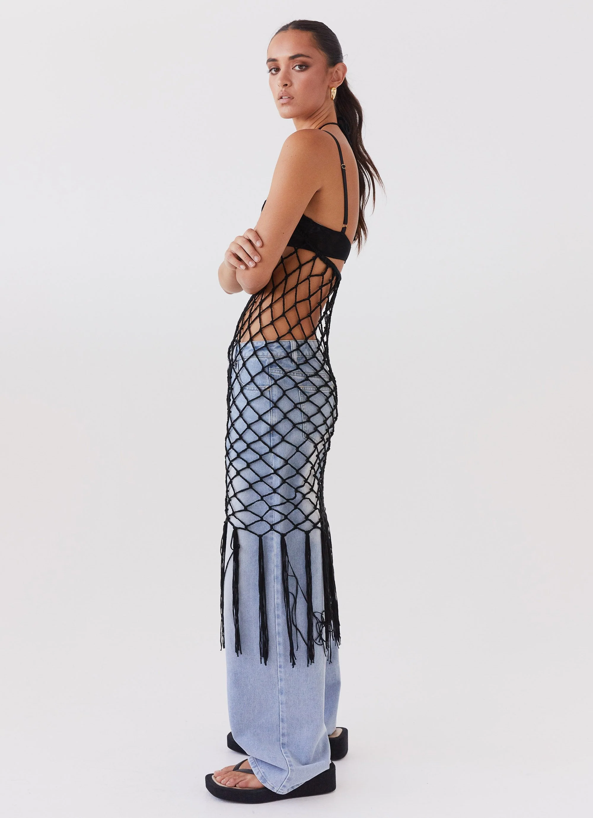 Urban Jungle Net Midi Dress - Black - Image 3