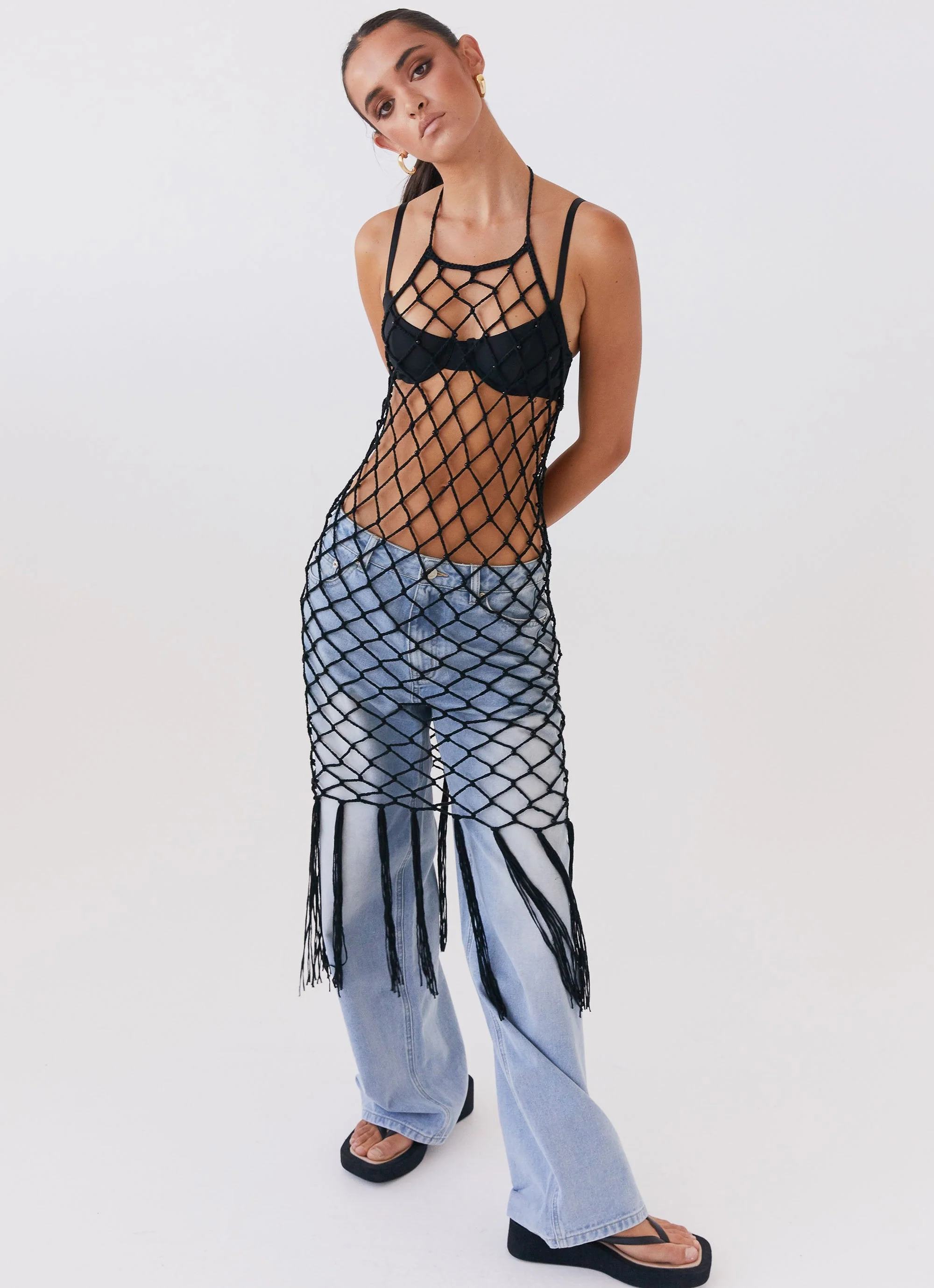 Urban Jungle Net Midi Dress - Black - Image 6