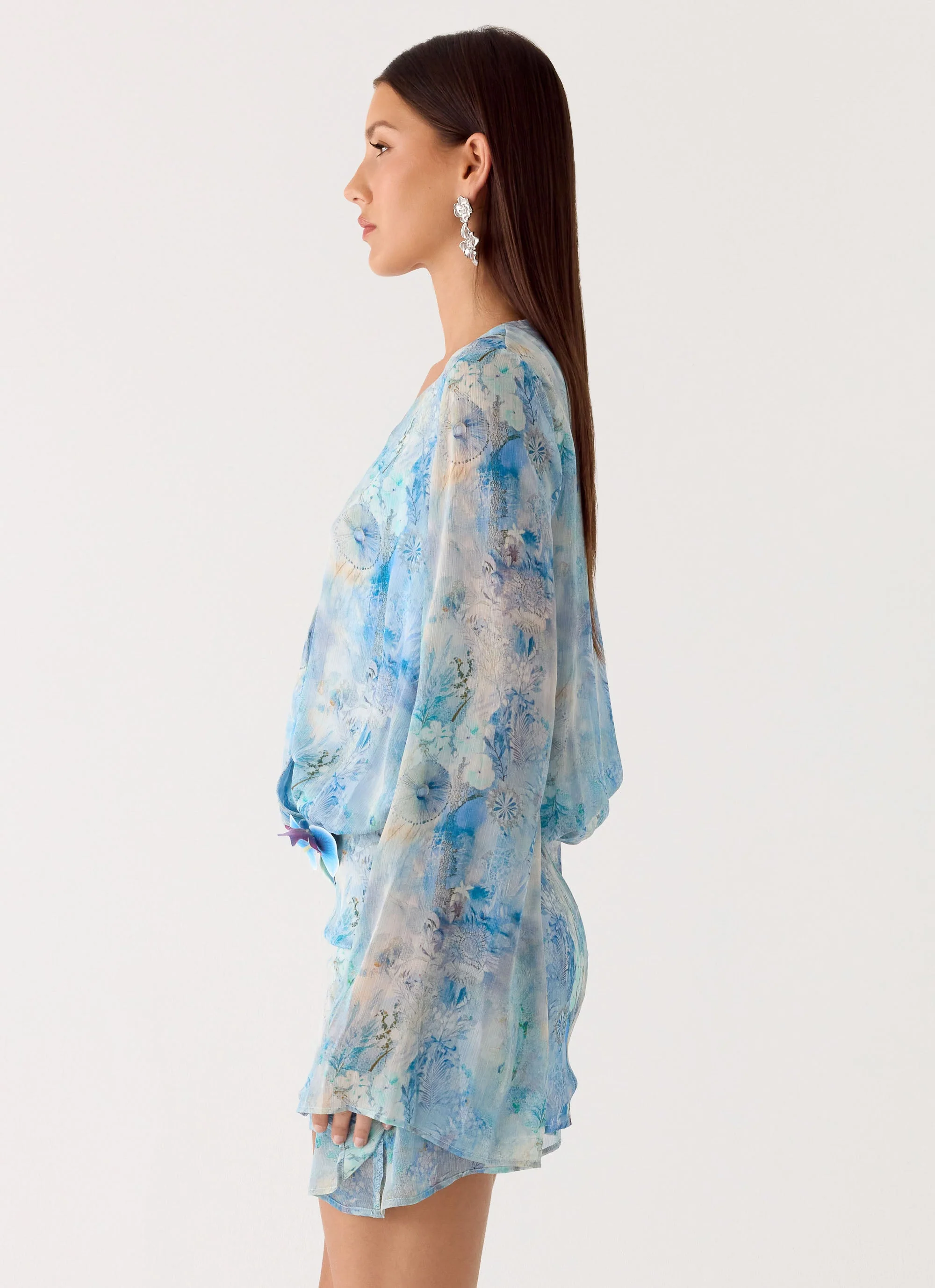 Vanish Into You Mini Dress - Aqua Paisley - Image 3