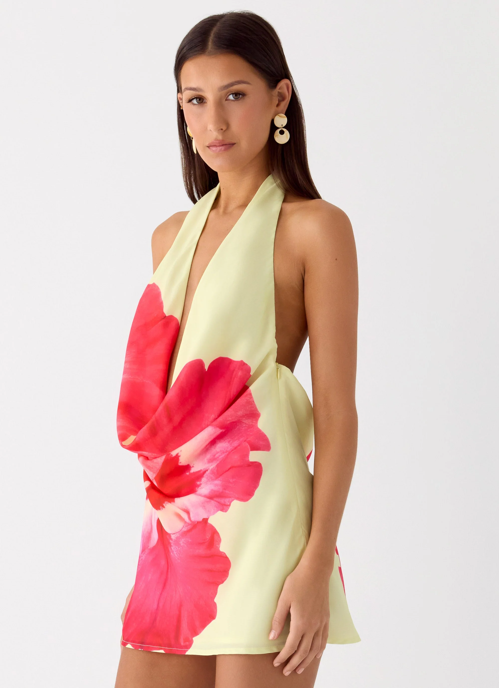 Varindra Cowl Mini Dress - Yellow Floral Spritz - Image 2