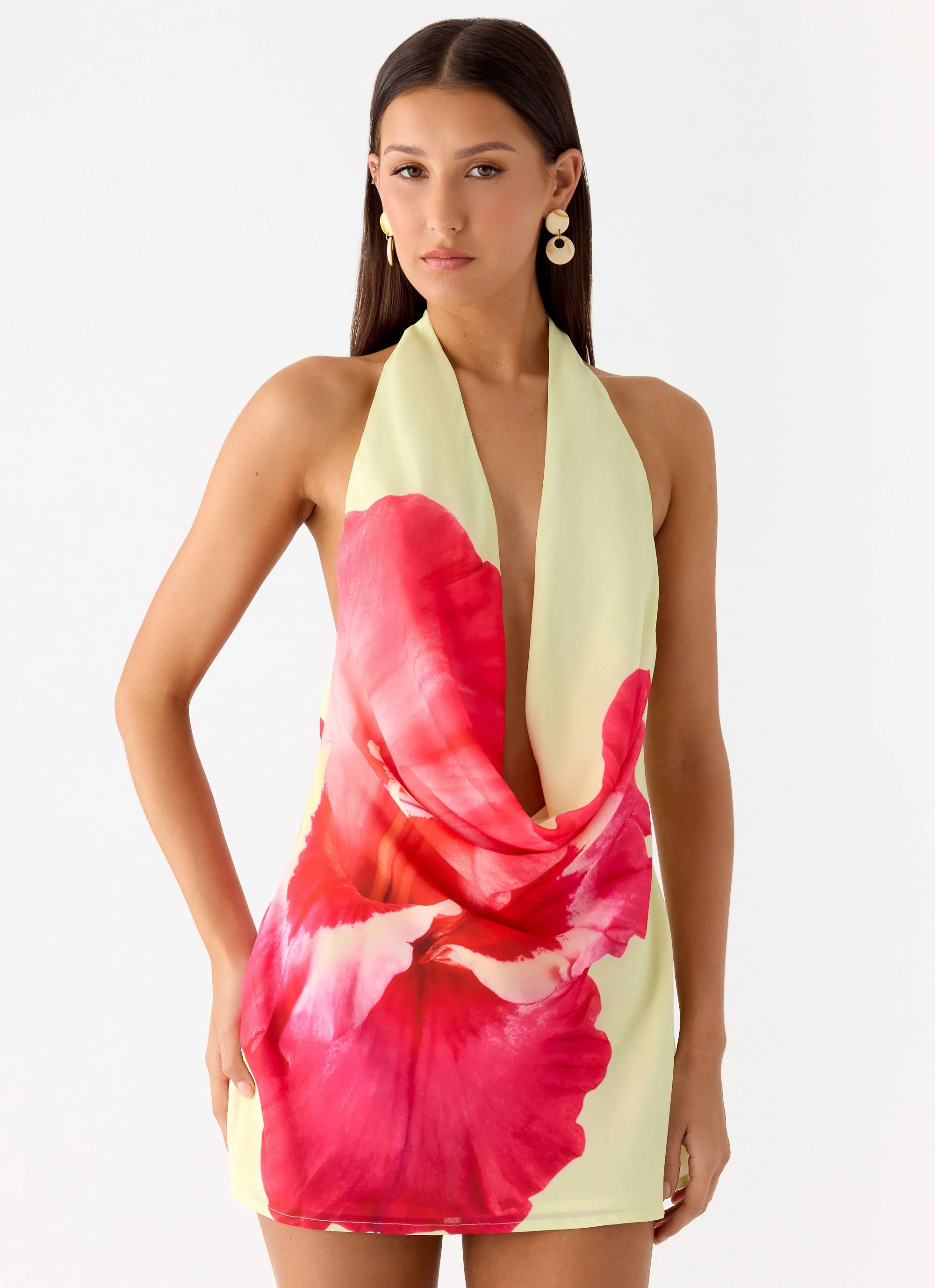 Varindra Cowl Mini Dress - Yellow Floral Spritz - Image 6