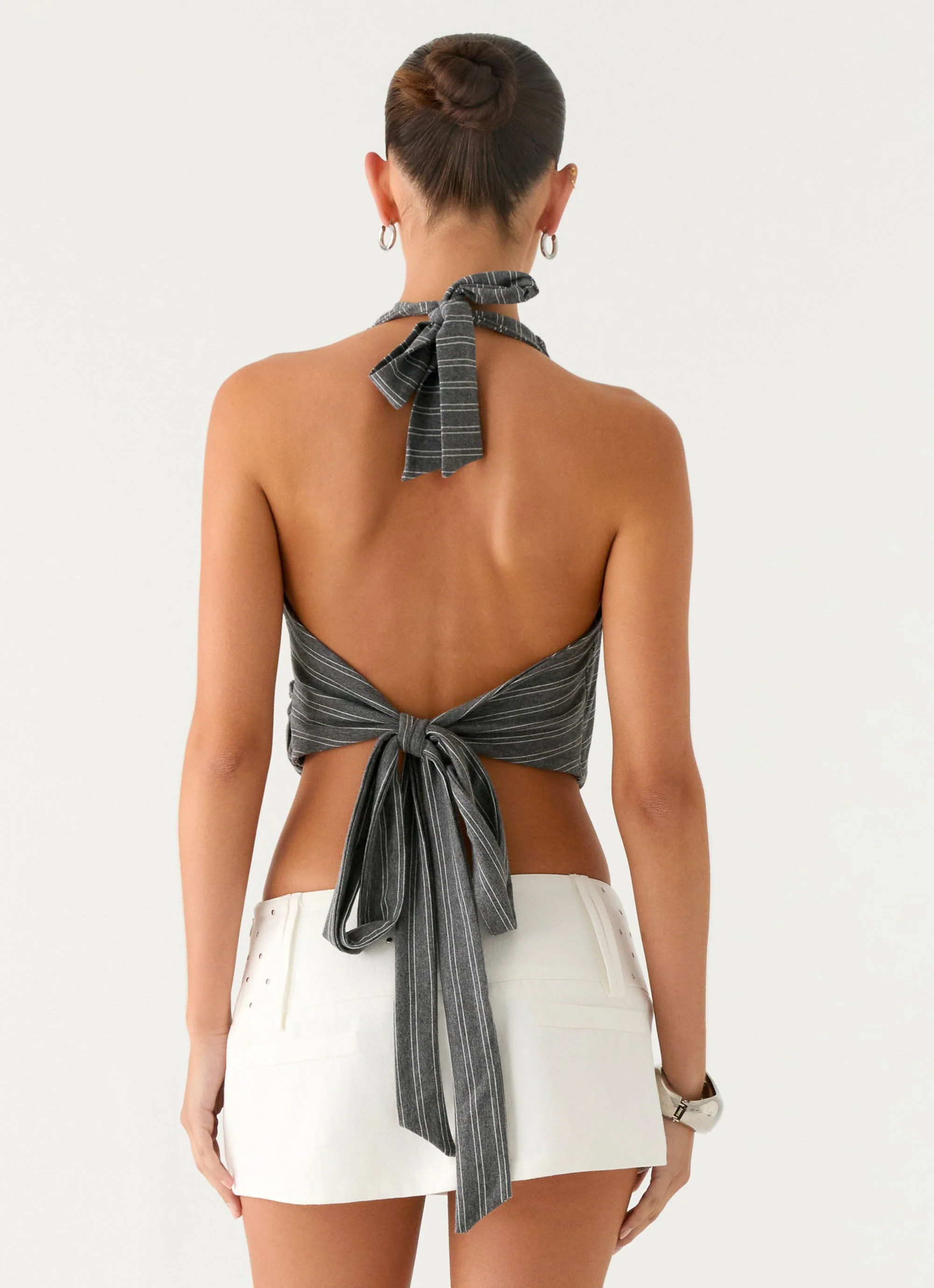 Vassy Halter Top - Grey Marle Stripe - Image 4