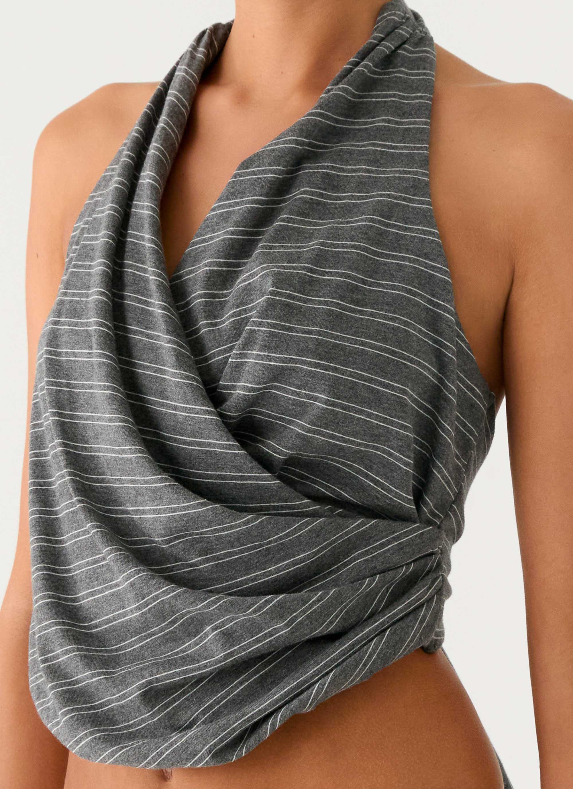 Vassy Halter Top - Grey Marle Stripe - Image 5